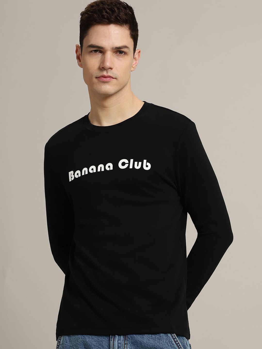 

Banana Club Men Brand Logo Printed Slim Fit T-shirt, Black