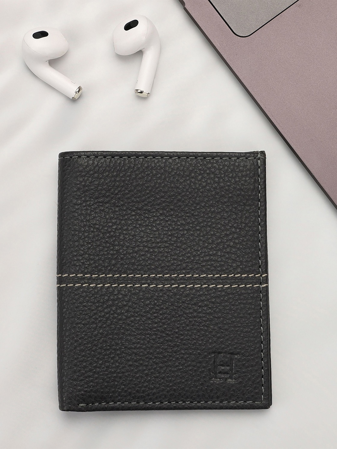 

HIROSHI Men Leather Two Fold Wallet, Grey