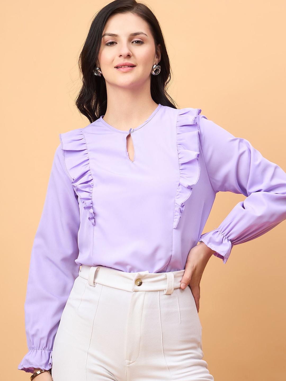 

NEESH Women Solid Keyhole Neck Top, Lavender