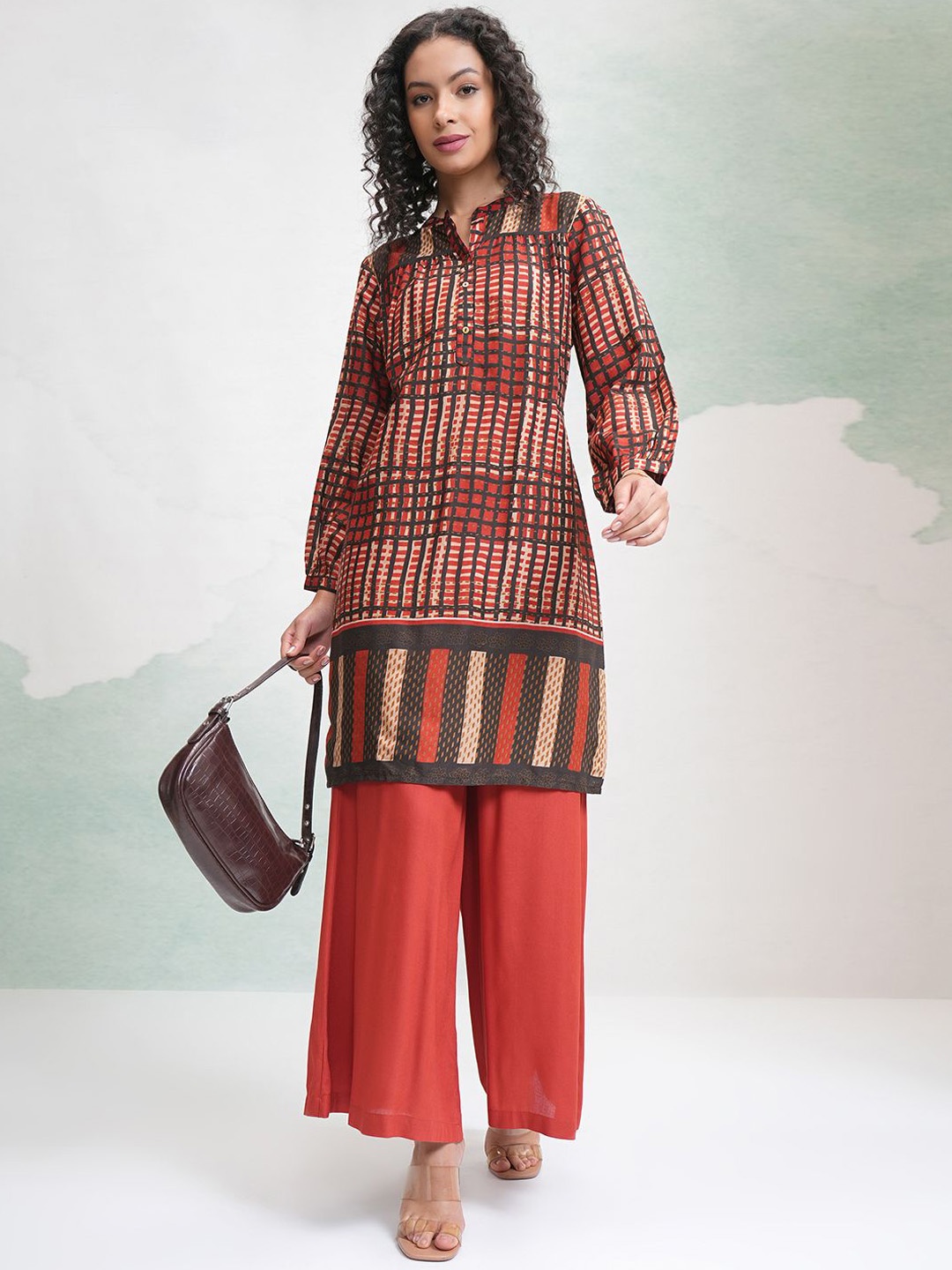 

Vishudh Brown & Red Printed Tunic With Palazzo