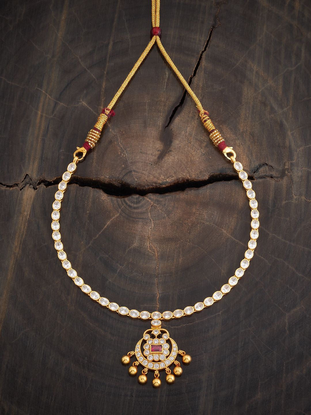 

Kushal's Fashion Jewellery 92.5 Pure Silver Gold-Plated Stone Studded Temple Necklace