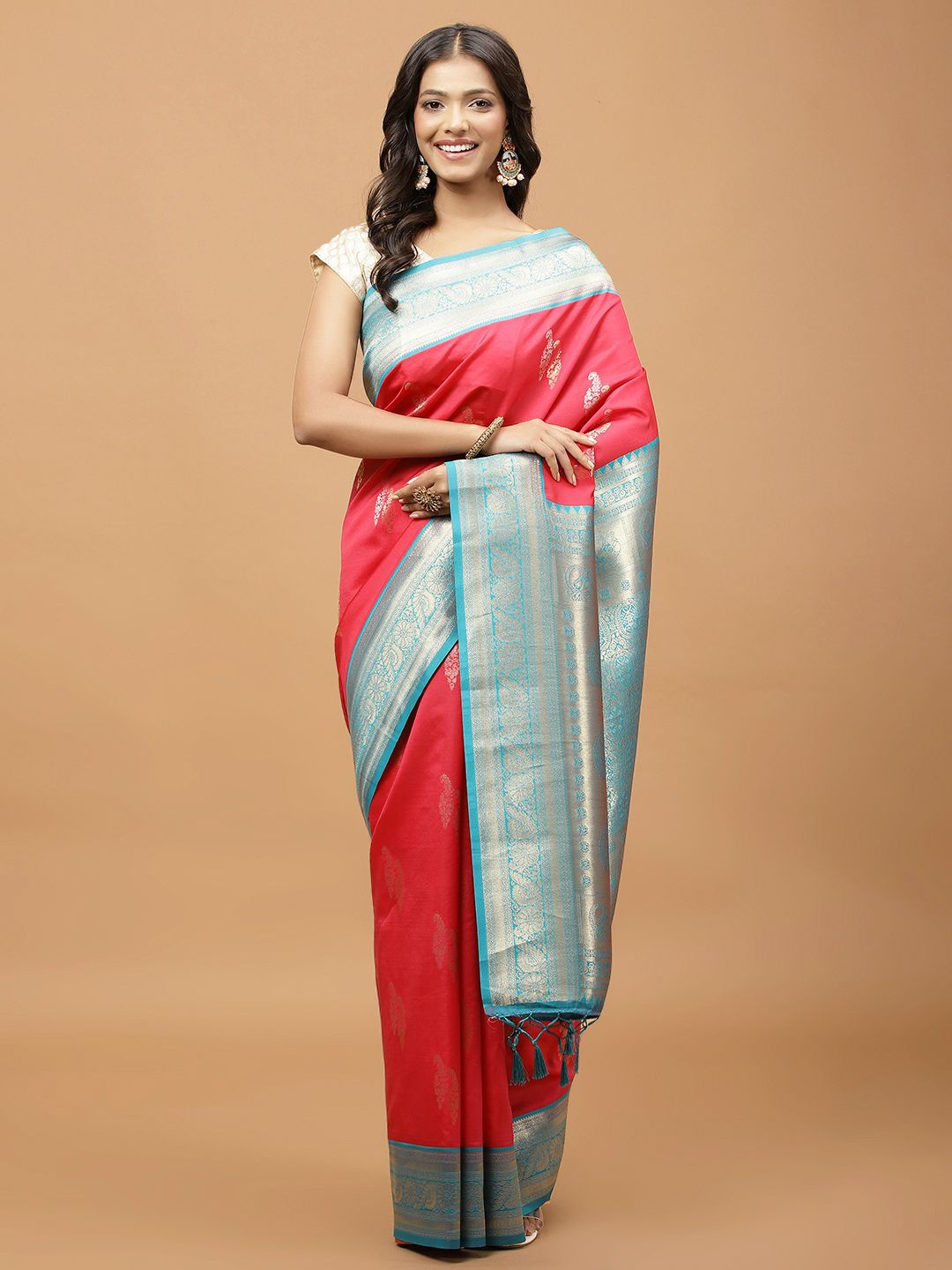 

Meena Bazaar Woven Design Zari Saree, Pink