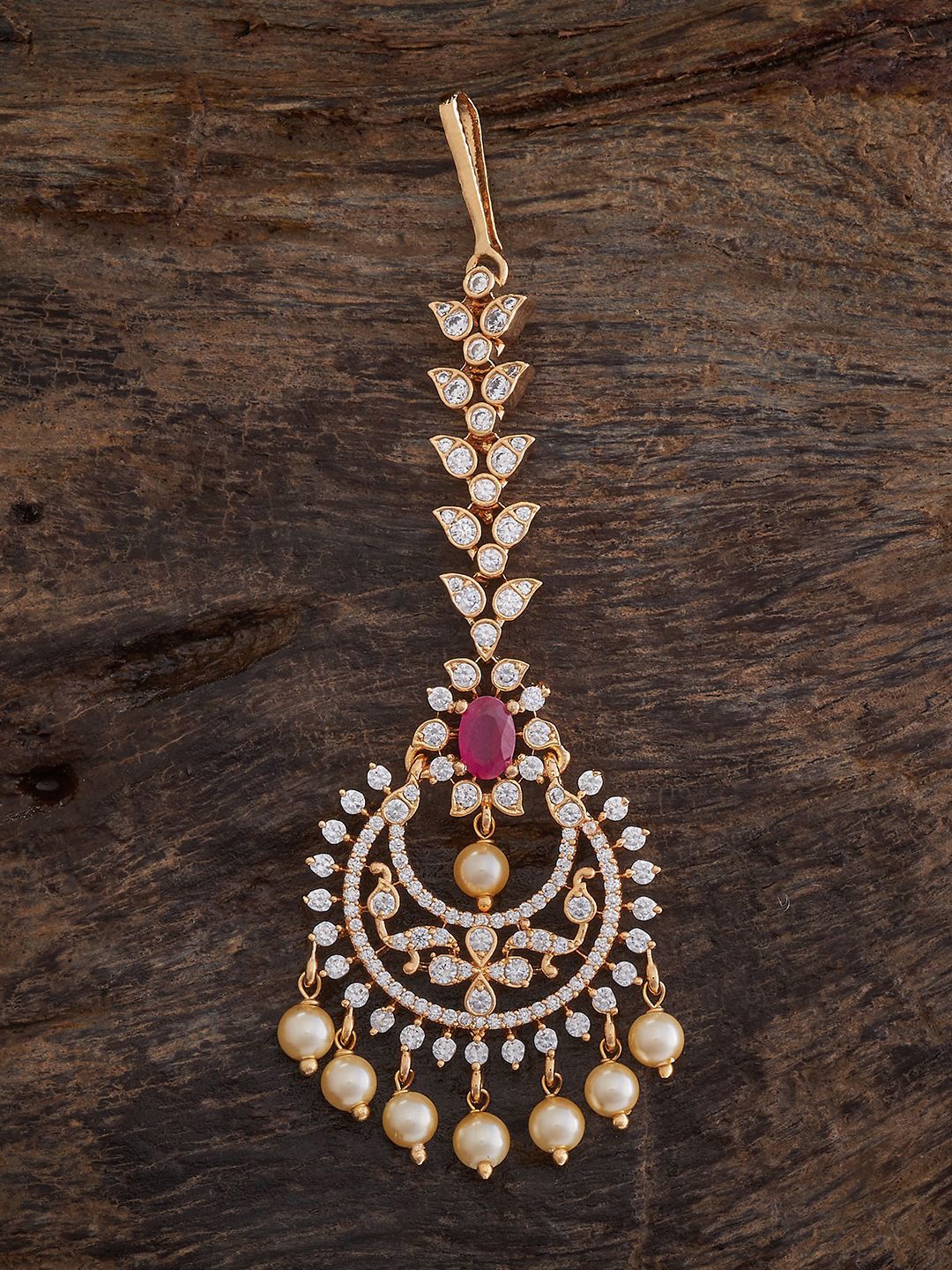 

Kushal's Fashion Jewellery Gold-Plated Zircon Studded & Beaded Maang Tikka Head Jewellery