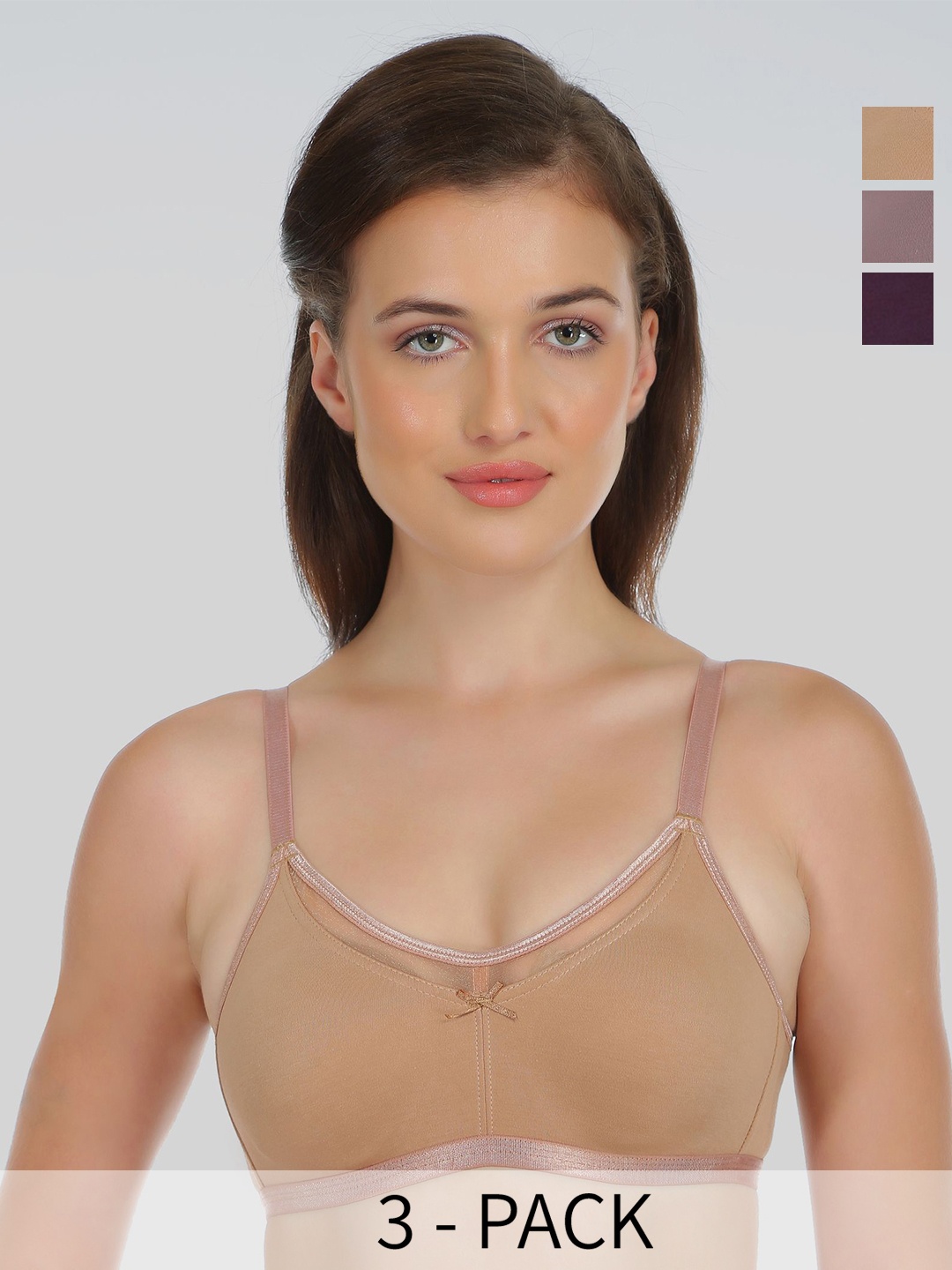 

DressBerry Pack of 3 Medium Coverage Non Padded T-Shirt Bra, Burgundy