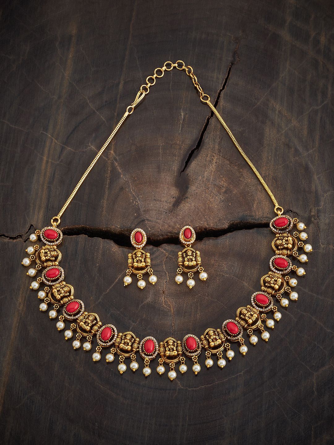 

Kushal's Fashion Jewellery Gold-Plated Stone-Studded Antique Jewellery Set