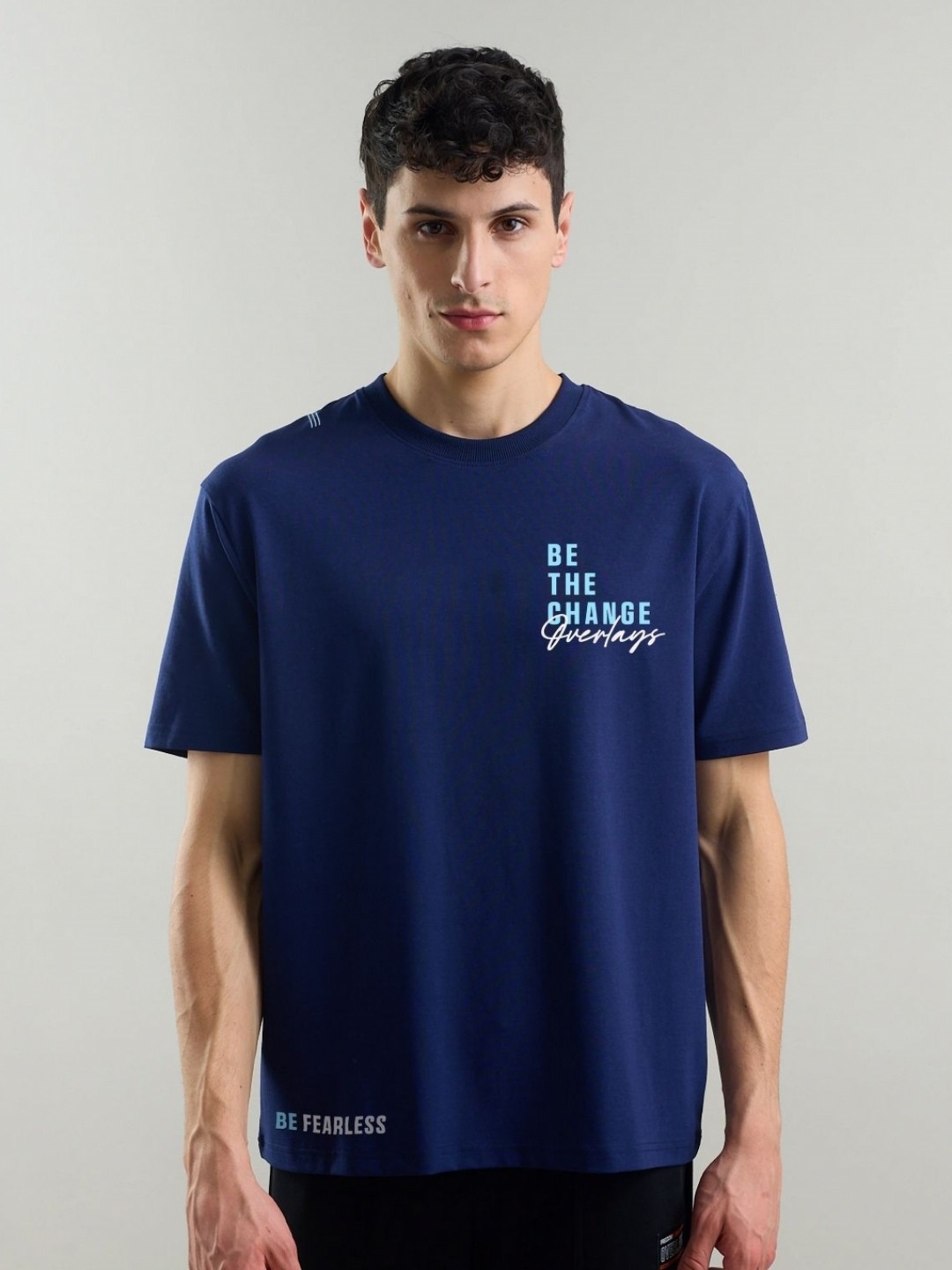 

Overlays Men Typography Extended Sleeves T-shirt, Navy blue