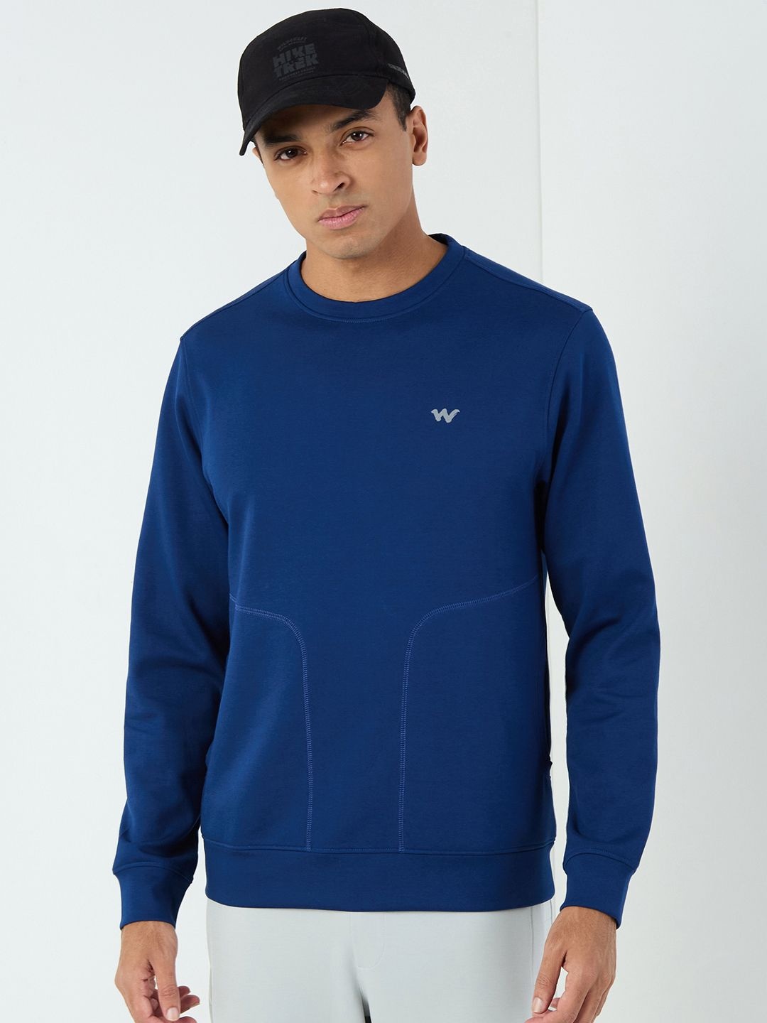 

Wildcraft Men Solid Round Neck Cotton Pullover Sweatshirt, Blue