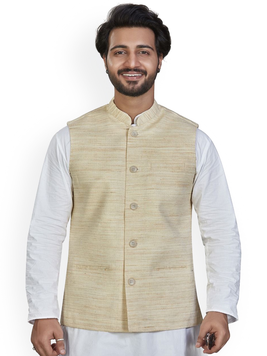 

Authentics Men Woven Design Nehru Jackets, Beige