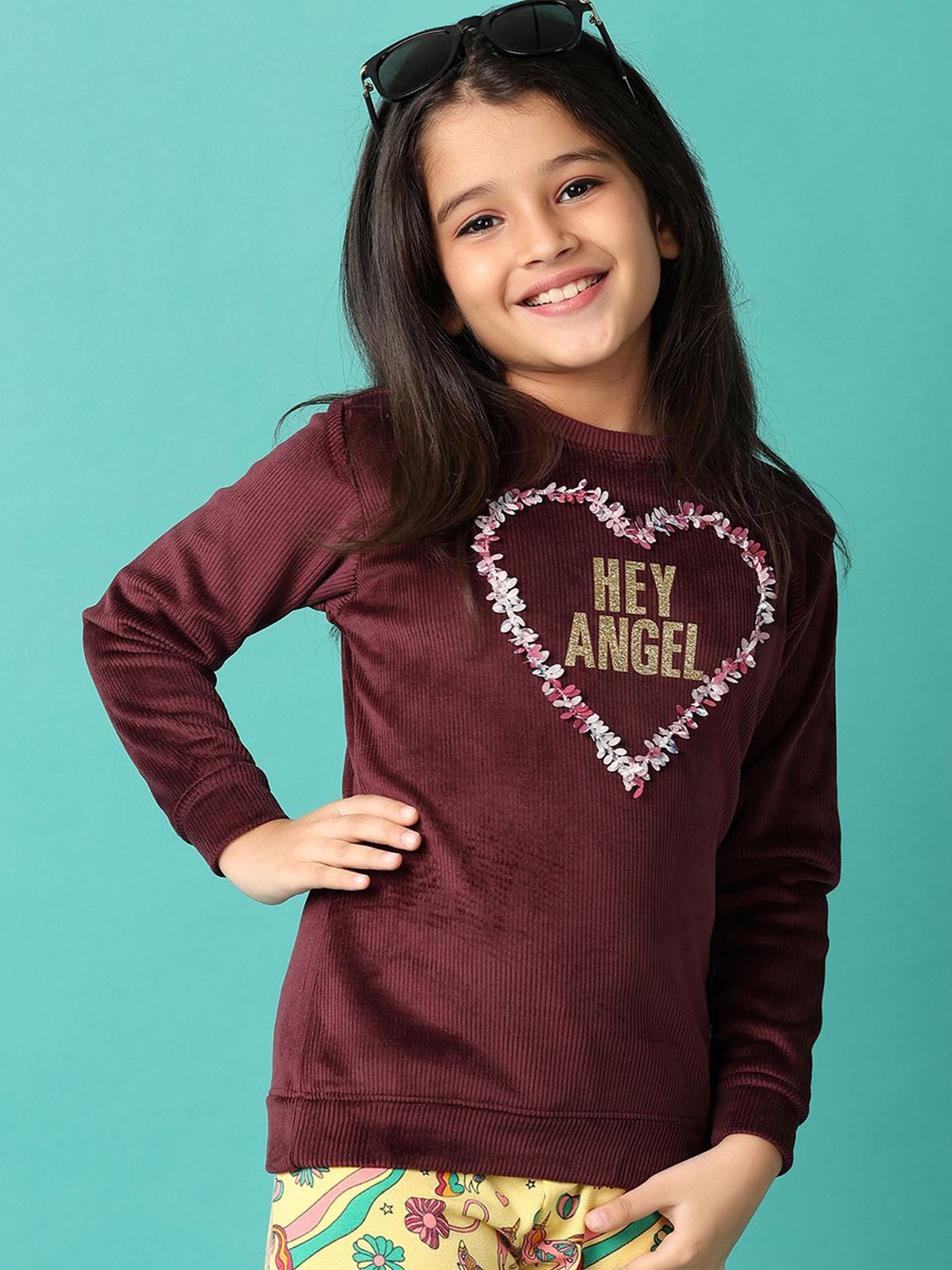 

V-Mart Girls Typography Printed Round Neck Cotton Pullover Sweatshirt, Maroon