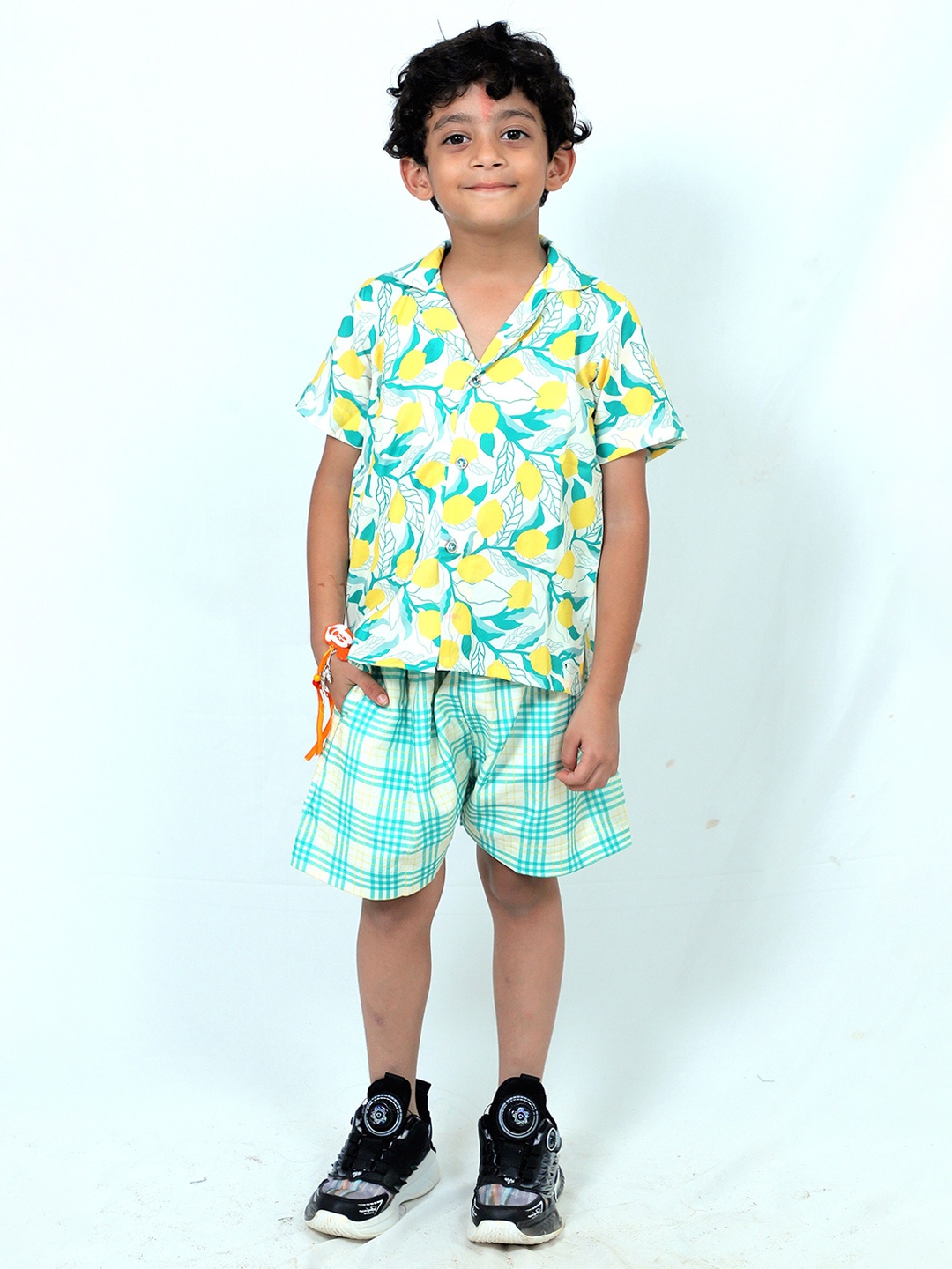 

TILISM Boys Printed Cuban Collar Pure Cotton Shirt With Shorts, White