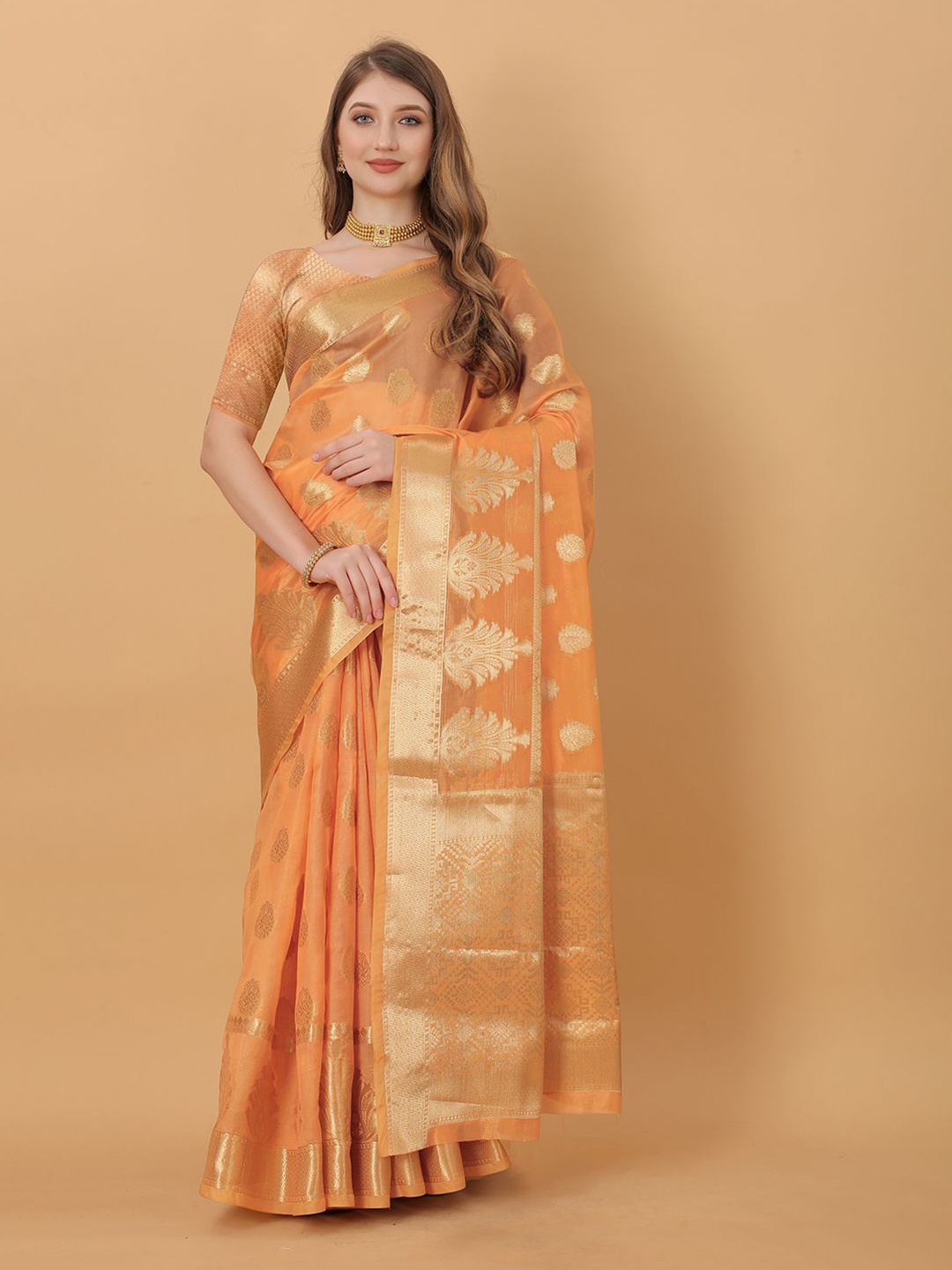 

NIWAA Woven Design Zari Banarasi Saree, Orange
