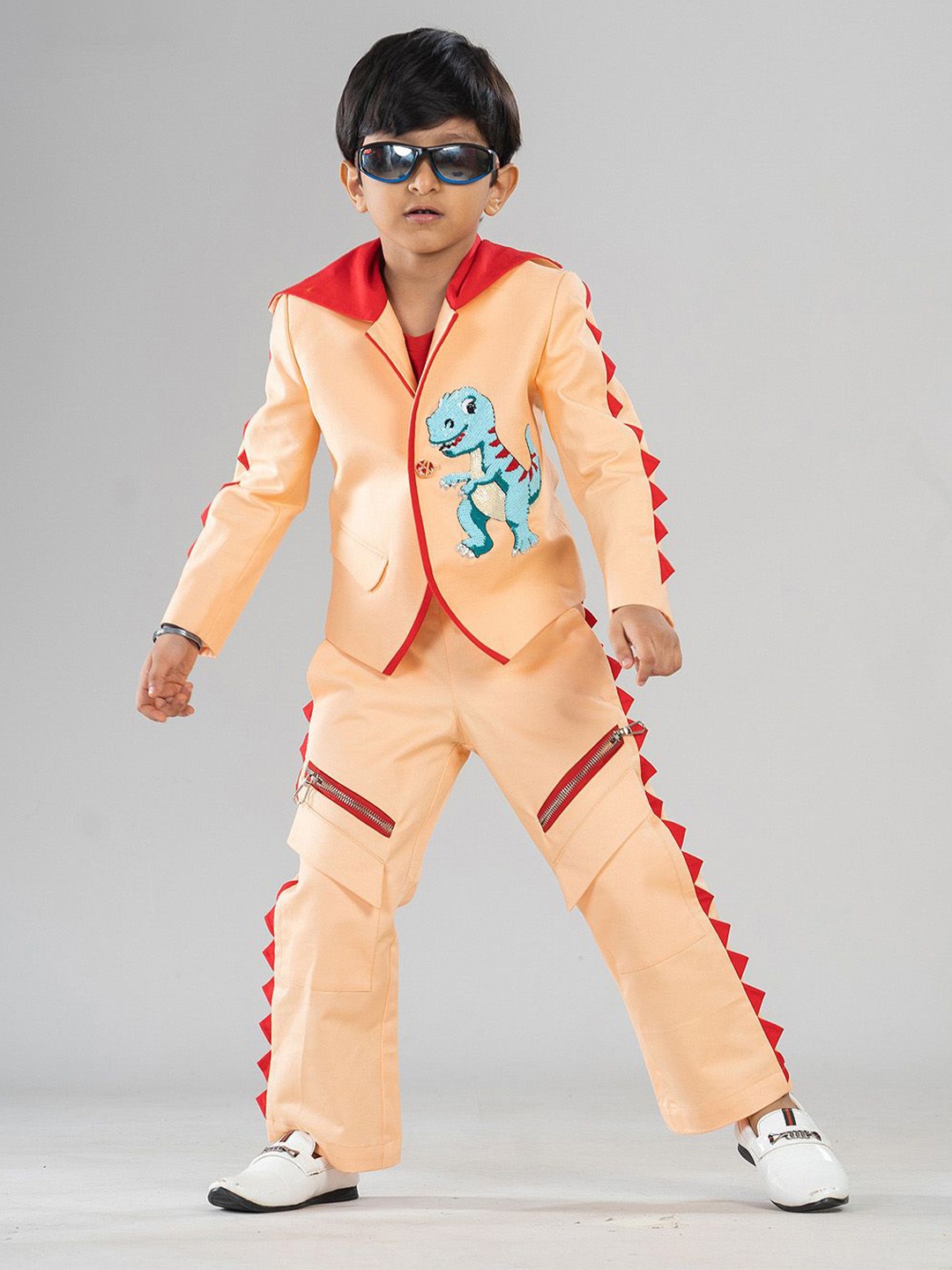 

BAYA COUTURE Boys Dino Spike Party Blazer Set, Peach