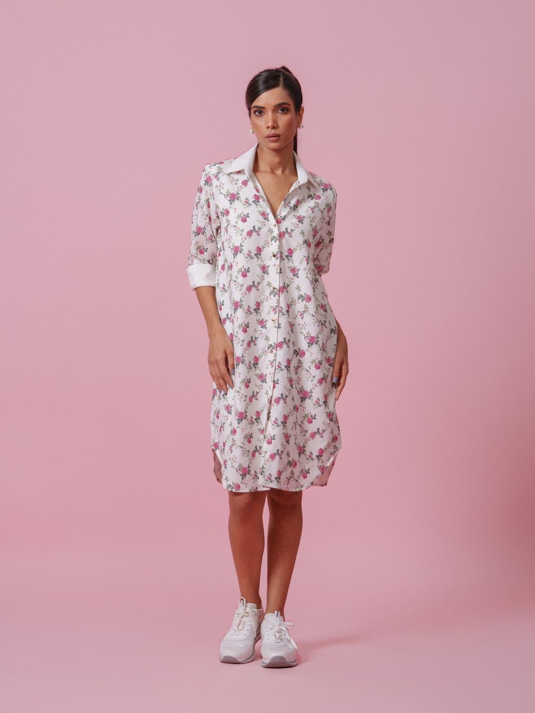 

KINA Floral Print Shirt Dress, White