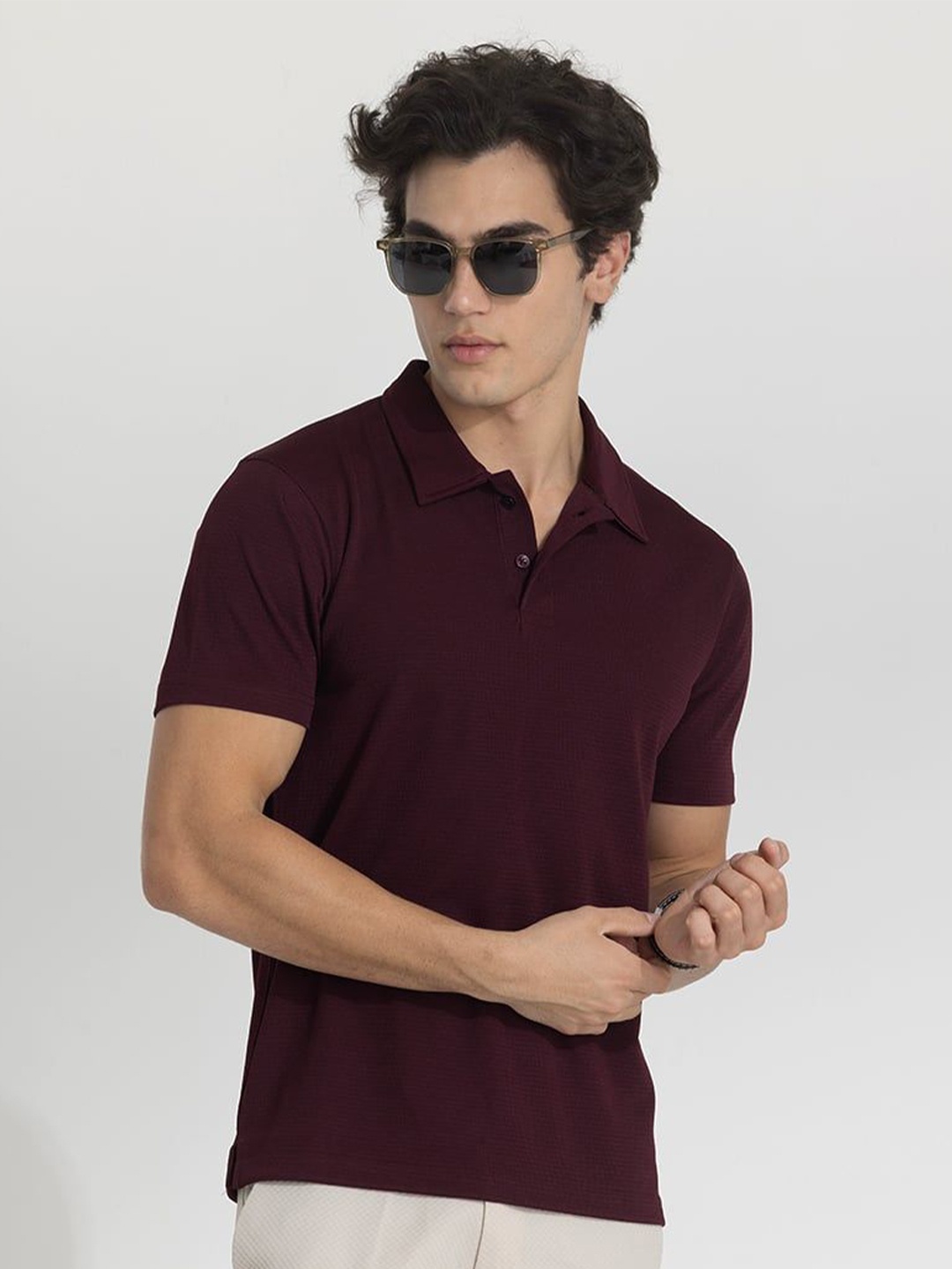 

Snitch Men Polo Collar Slim Fit T-shirt, Burgundy