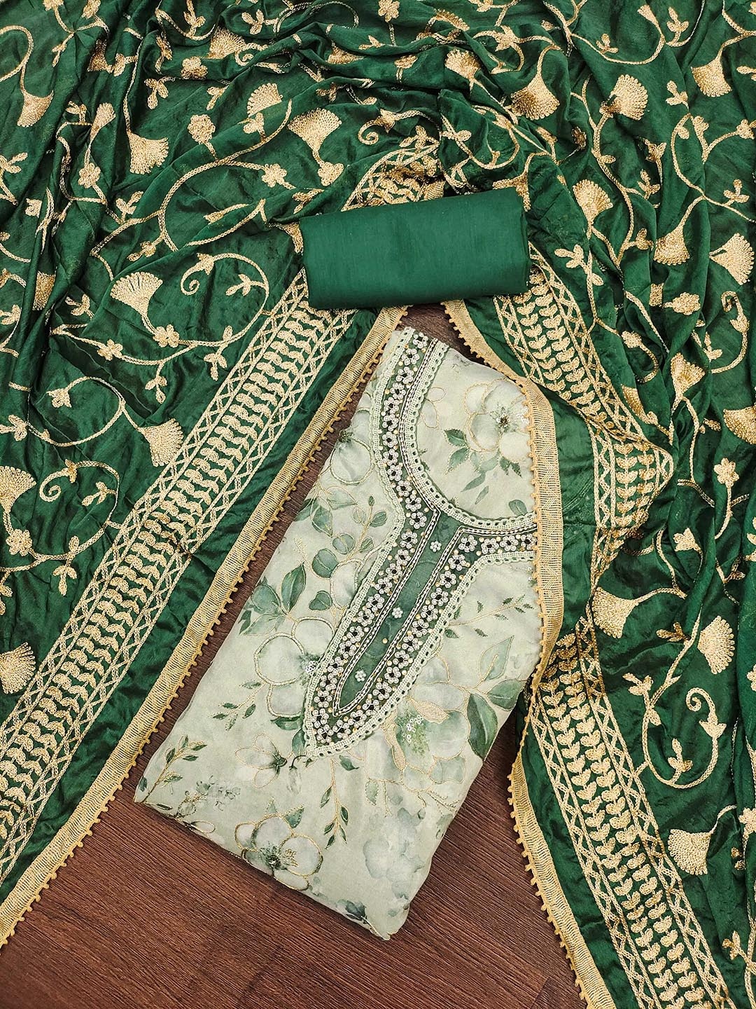 

Maroosh Beads & Stones Unstitched Dress Material, Sea green
