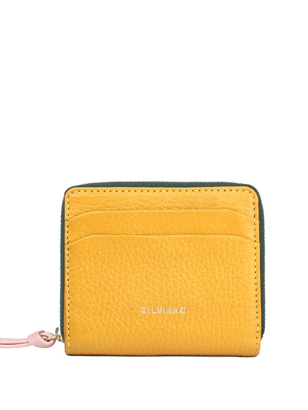 

SILVIANO Unisex Textured Leather Zip Around Wallet, Yellow