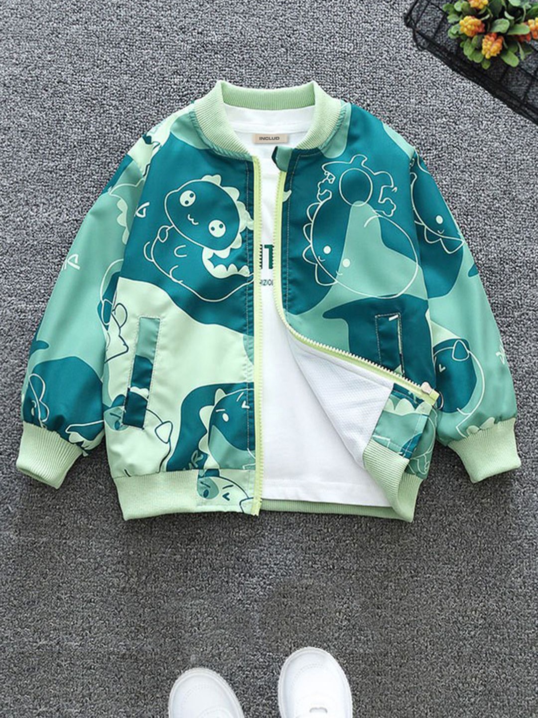 

INCLUD Boys Abstract Printed Open Front Jacket, Green