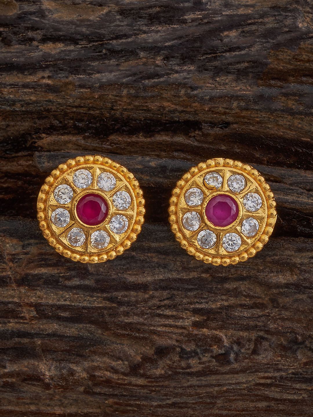 

Kushal's Fashion Jewellery 92.5 Pure Silver Stones Studded Circular Temple Studs, Gold