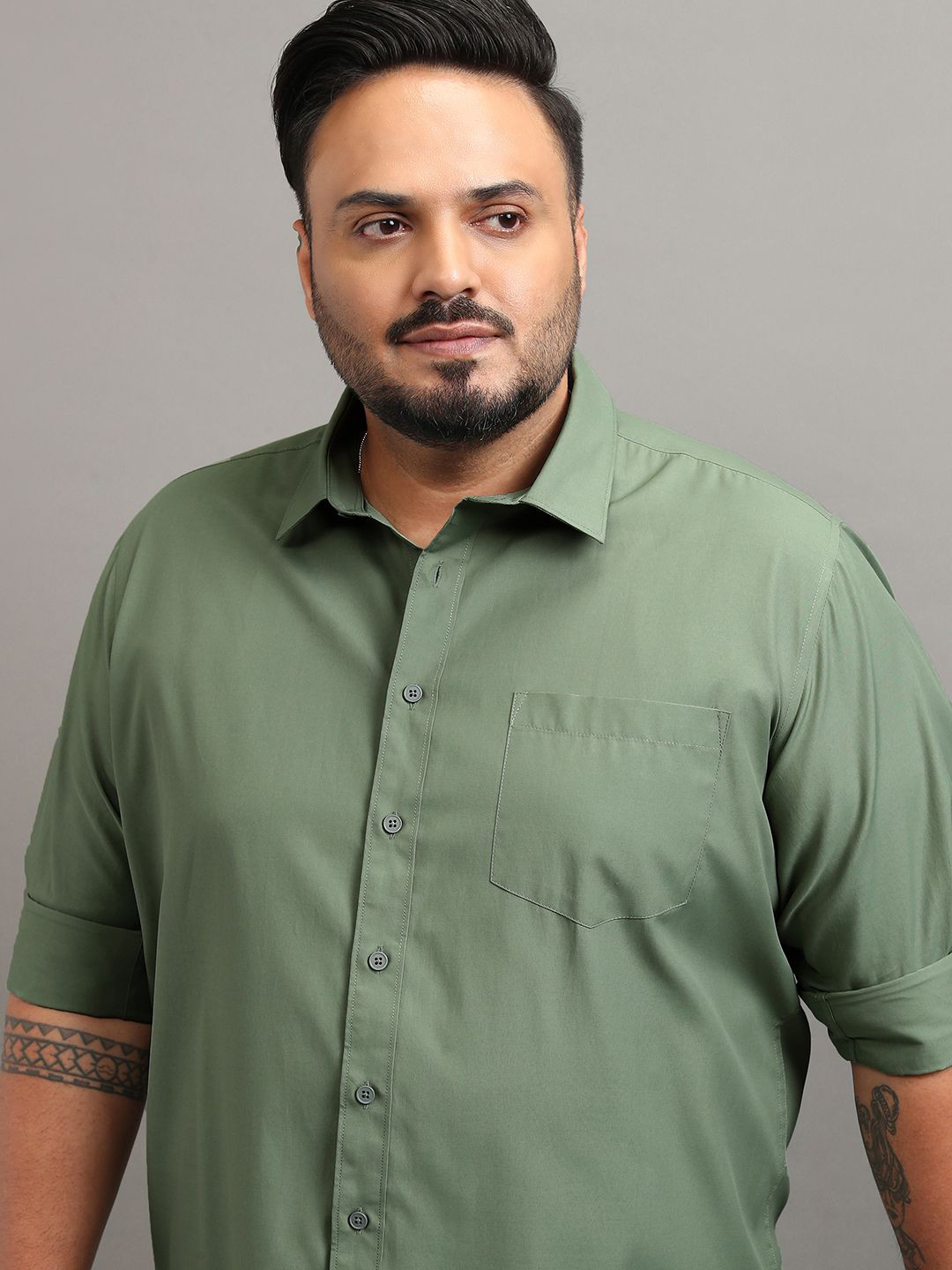

Highlander Men Basil Plus Size Regular Fit Satin Shirt, Green