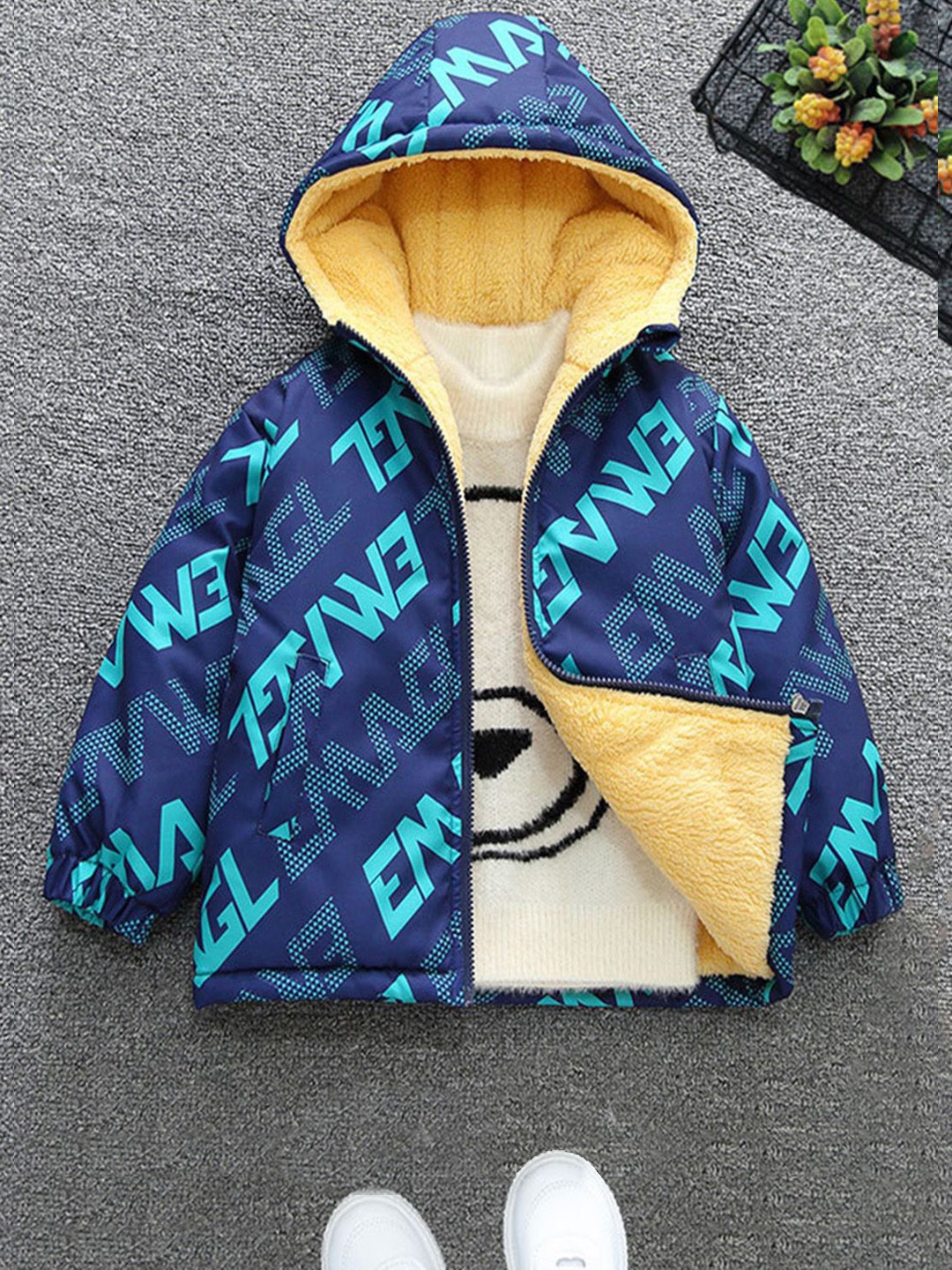 

INCLUD Boys Abstract Printed Cotton Open Front Jacket, Green