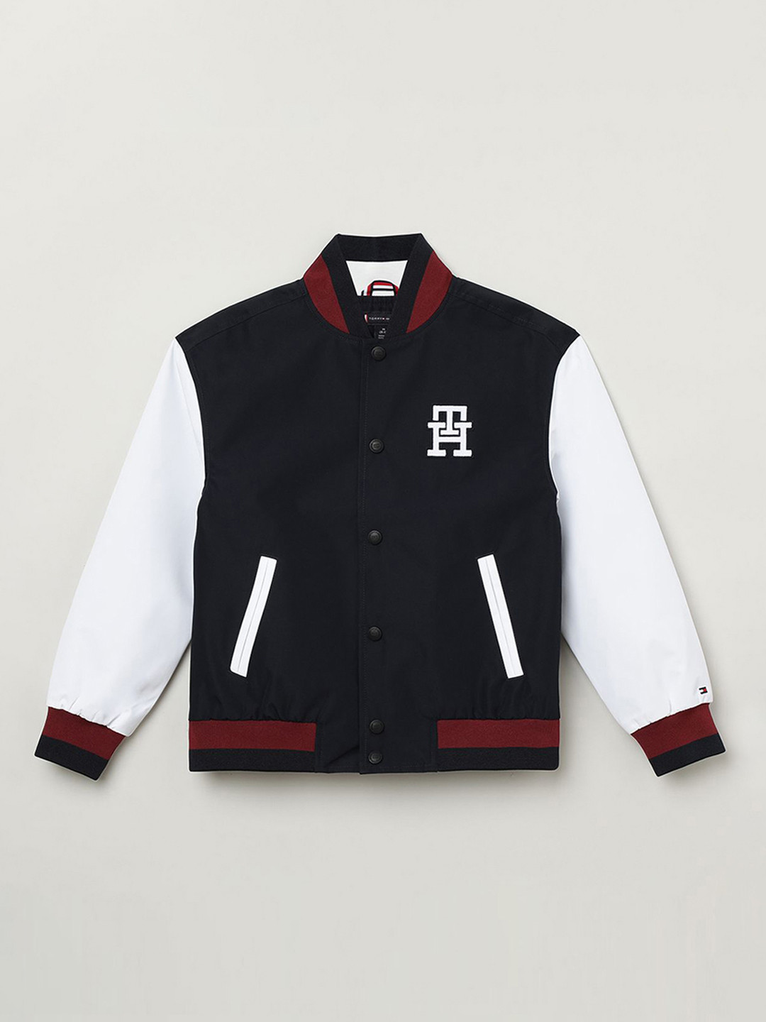 

Tommy Hilfiger Boys Stand Collar Varsity Jacket, Navy blue