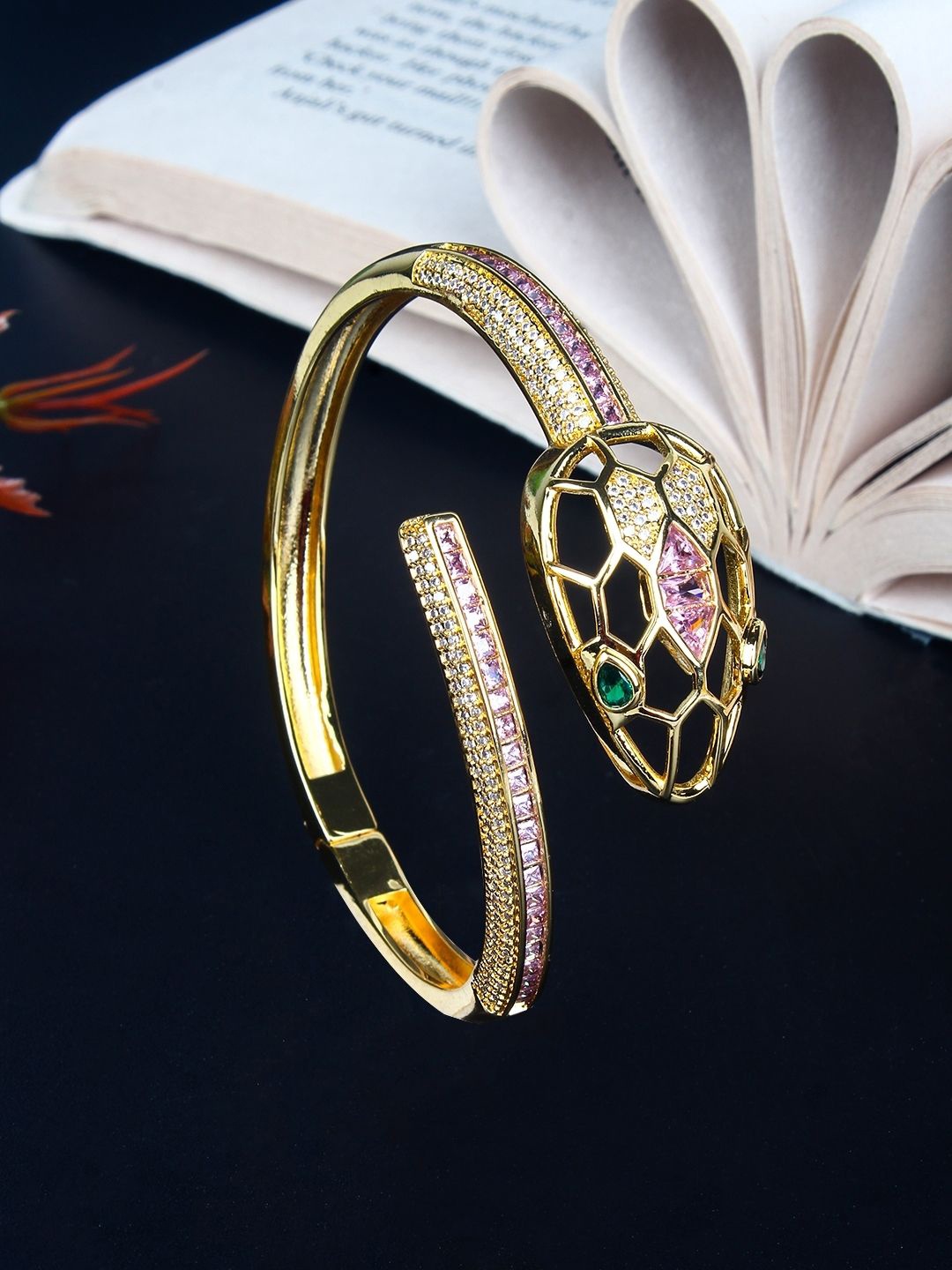 

KPOP Gold-Plated Cubic Zirconia Studded Bangle-Style Bracelet