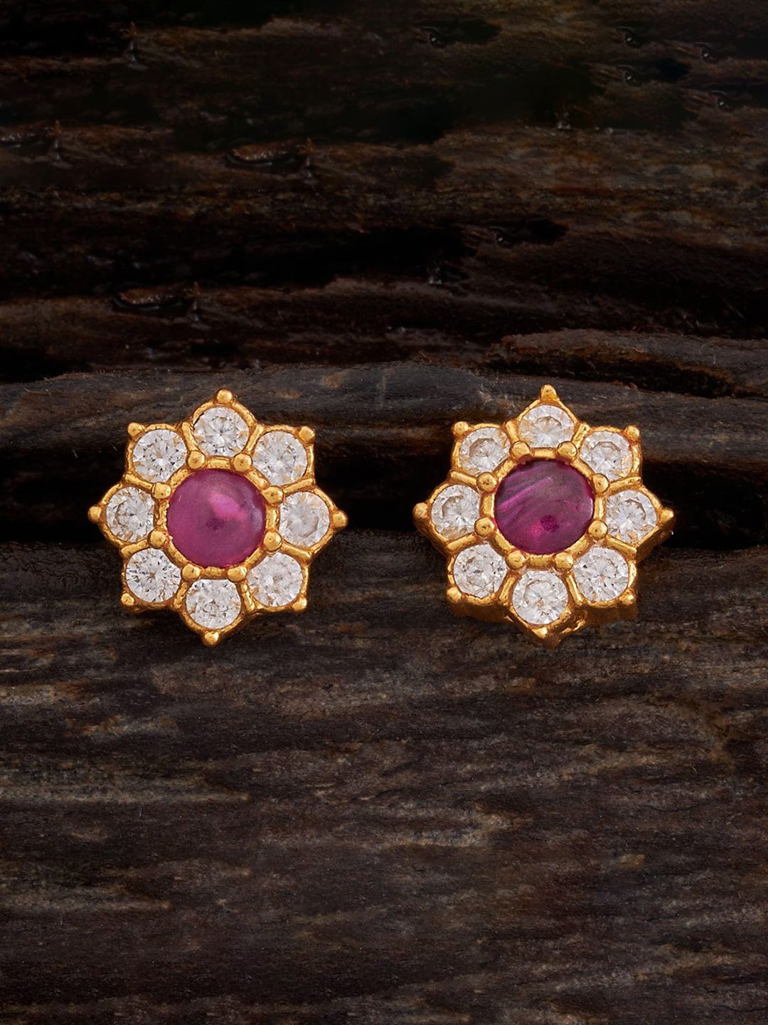 

Kushal's Fashion Jewellery 92.5 Pure Silver Gold-Plated Ruby Studded Floral Studs