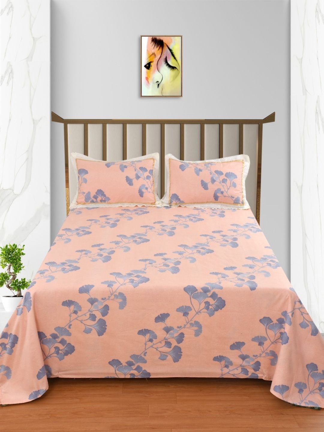 

BELVOSTUM Pink & Purple Floral 250 TC King Bedsheet with 2 Pillow Covers