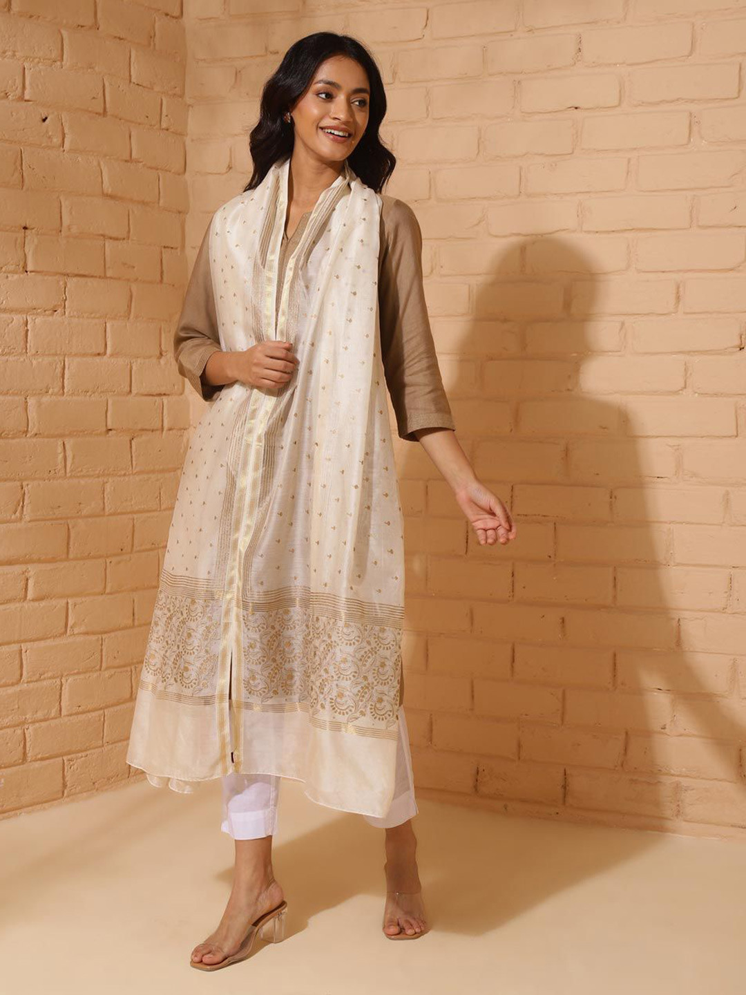 

Fabindia Ethnic Motifs Printed Dupatta, Beige