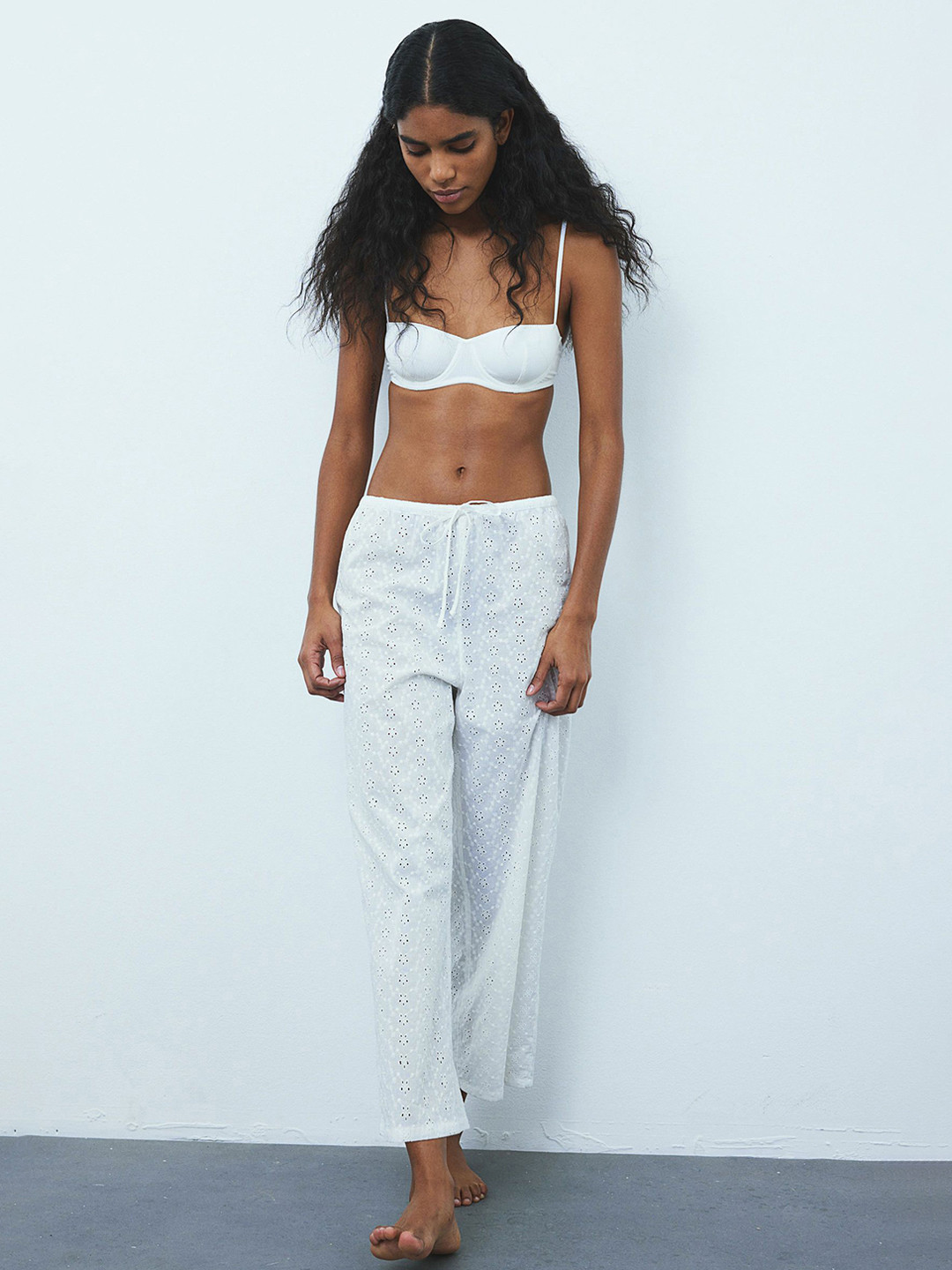 

H&M Pure Cotton Broderie Anglaise Lounge Pants, White