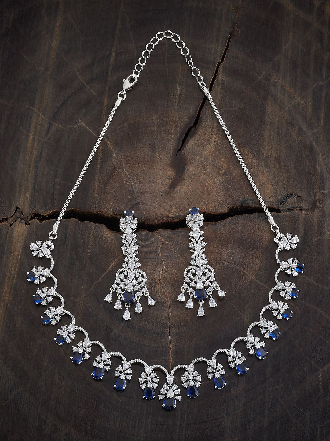 

Kushal's Fashion Jewellery Rhodium-Plated Cubic Zirconia Studded Jewellery Set, Silver
