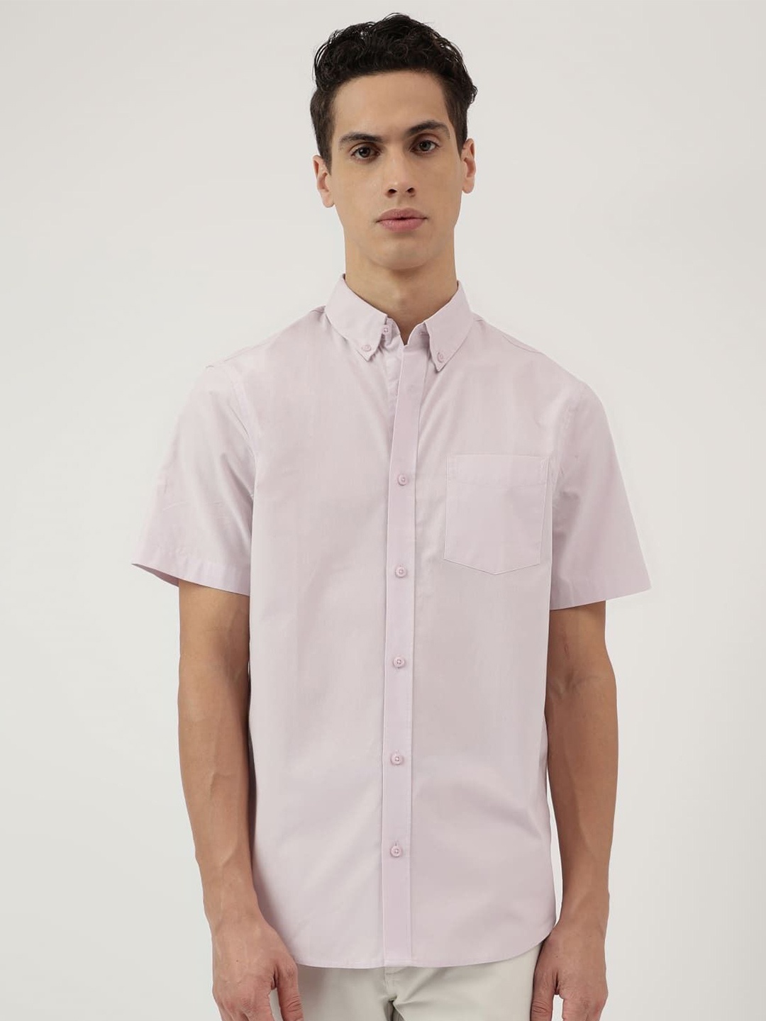

Marks & Spencer Men Button-Down Collar Solid Cotton Casual Shirt, Purple