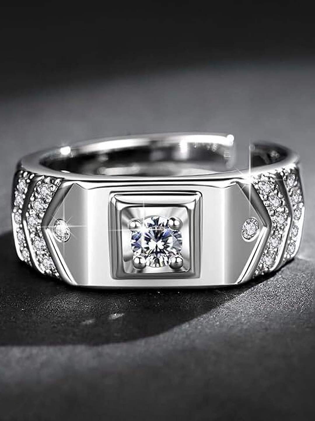 

Heer Collection Silver- Plated AD Stone Studded Adjustable Ring