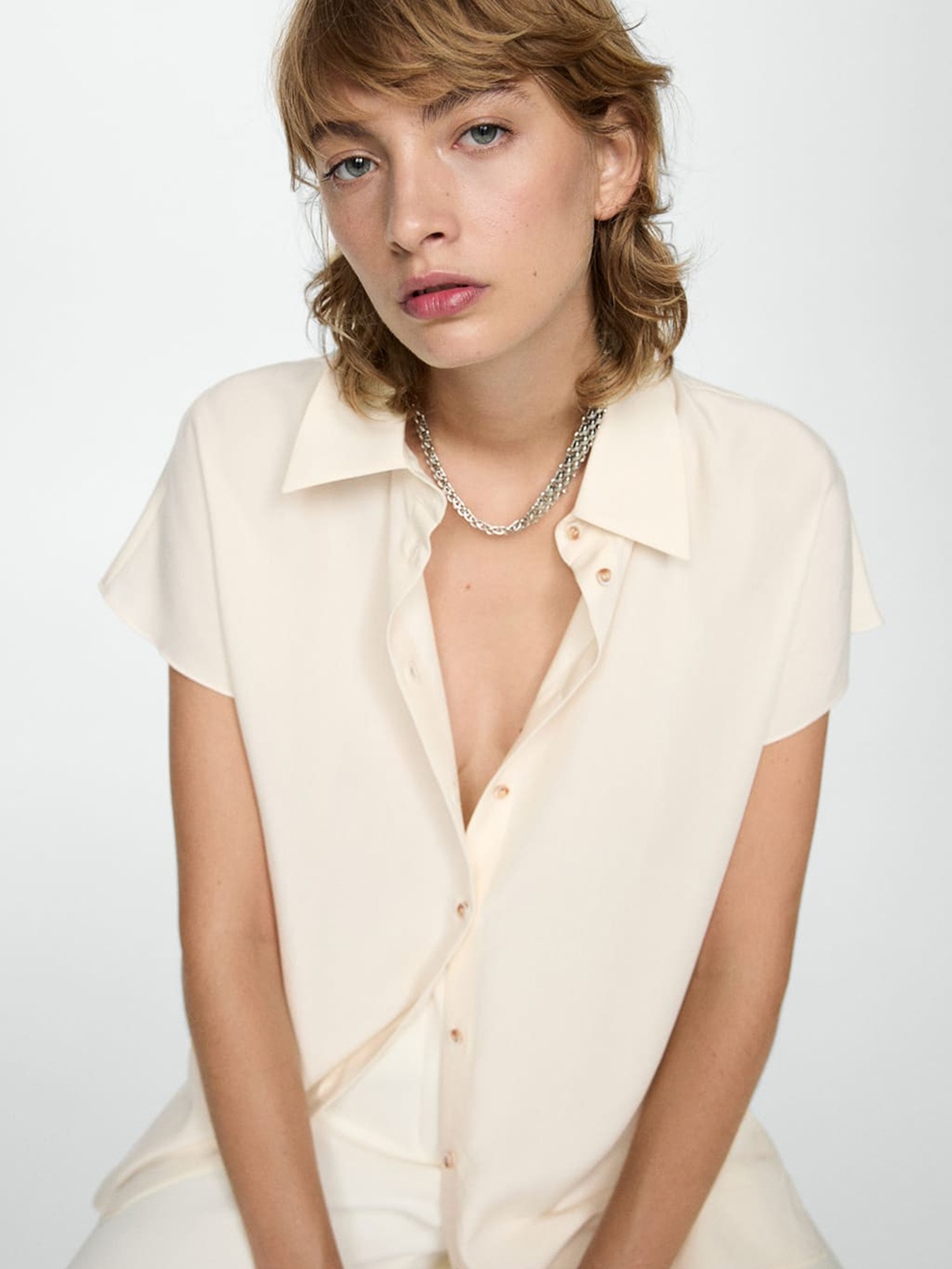 

MANGO Shirt Style Top With Slits, Cream