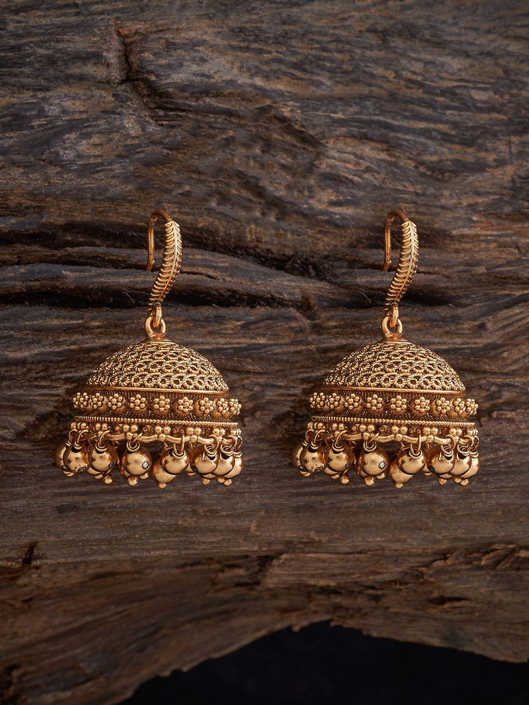 

Kushal's Fashion Jewellery Gold Plated Dome Shaped Antique Jhumkas