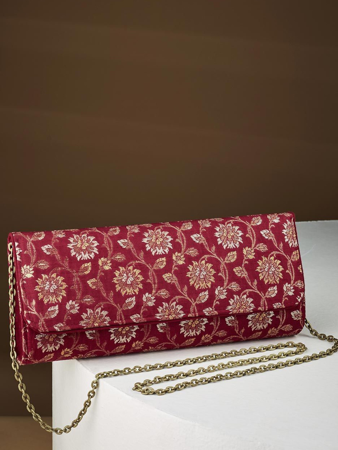 

Fabindia Printed Brocade Purse Clutch, Red