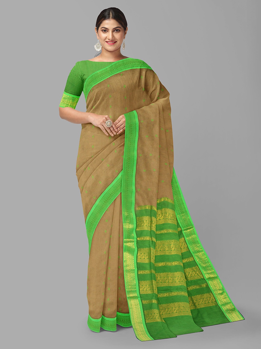 

The Chennai Silks Floral Woven Design Zari Saree, Olive