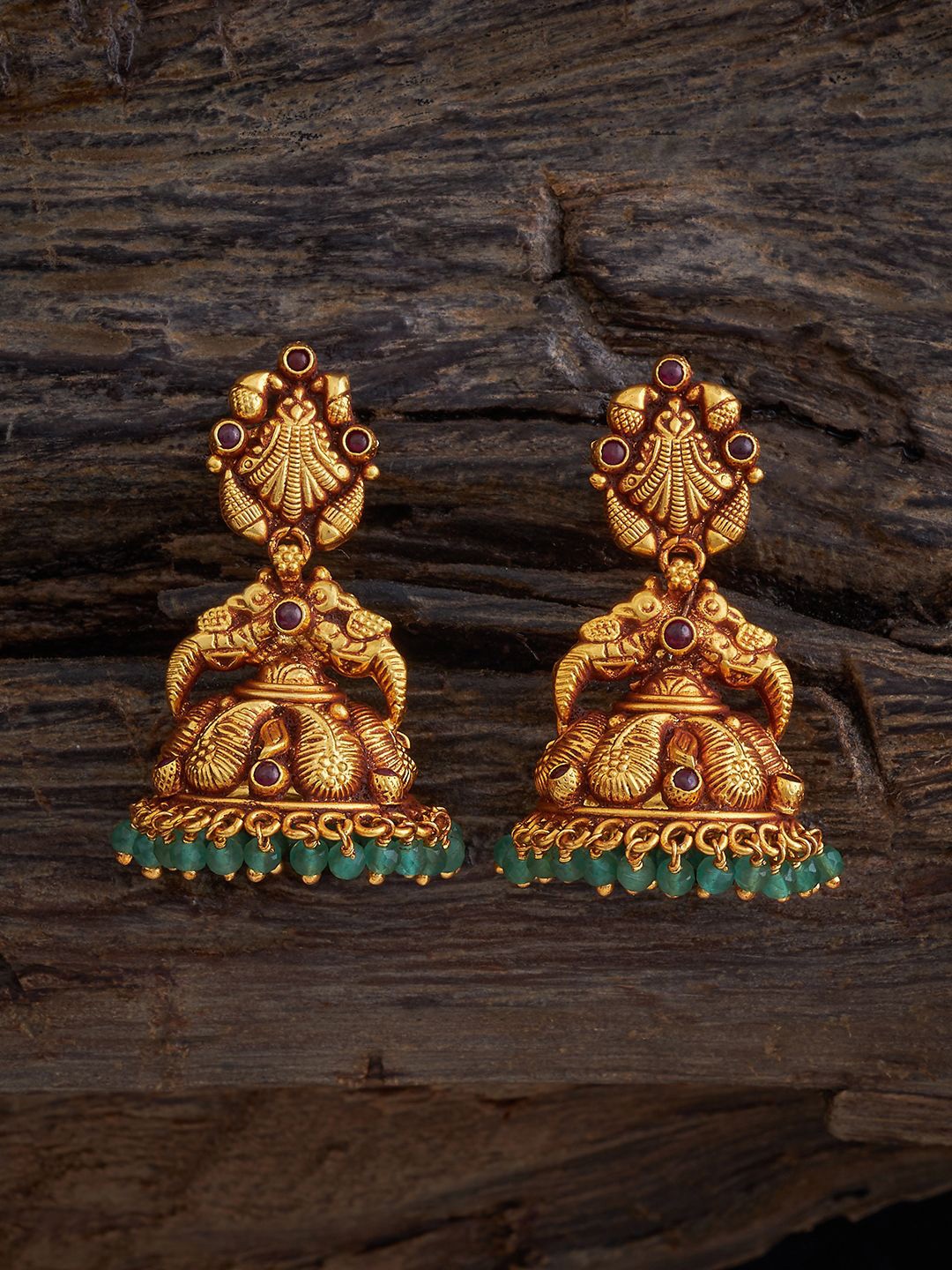

Kushal's Fashion Jewellery 92.5 Pure Silver Gold-Plated Dome Shaped StoneStudded Jhumkas
