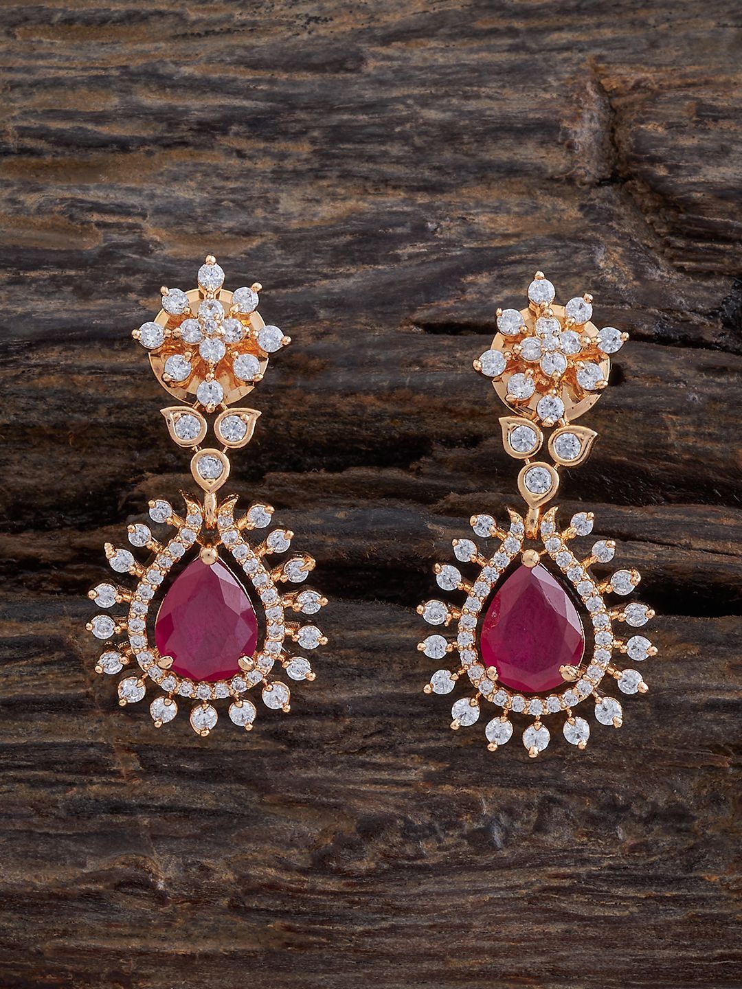 

Kushal's Fashion Jewellery Cubic Zirconia Teardrop Shaped Drop Earrings, Red