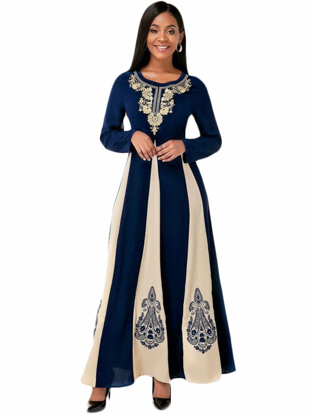 

KPOP Women Colourblocked A-Line Maxi Dress, Navy blue