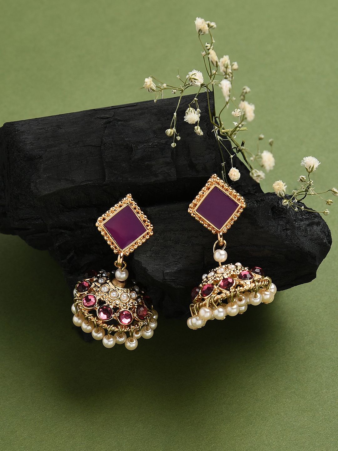 

Kalakrith Milano Pearls Beaded Dome Shaped Jhumkas, Purple