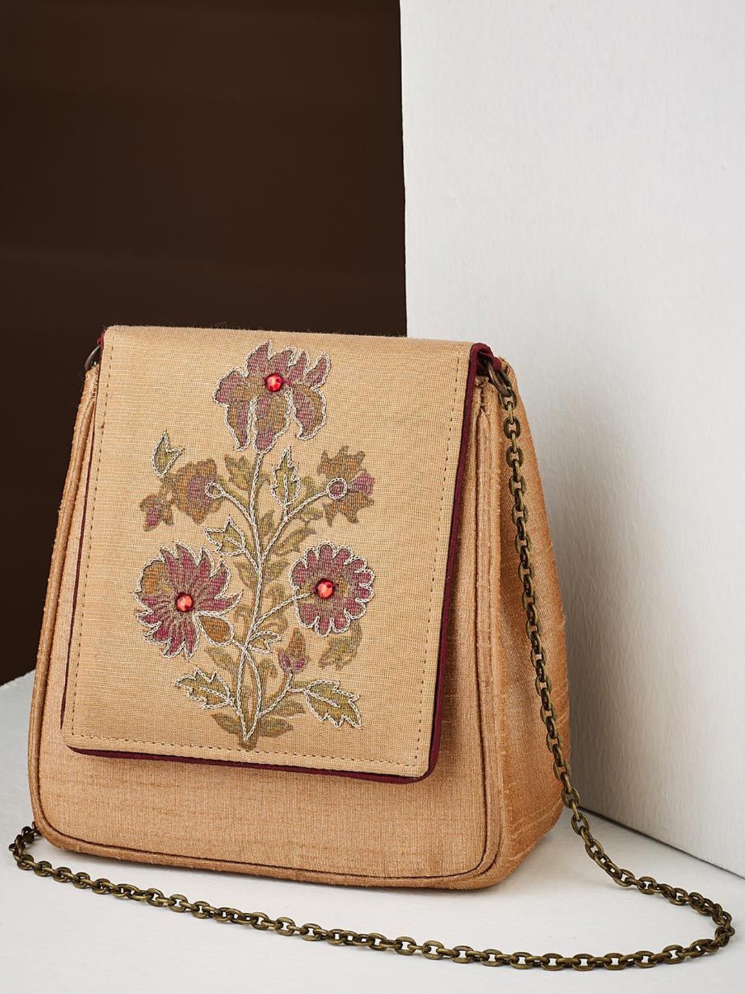 

Fabindia Embroidered Foldover Clutch, Beige