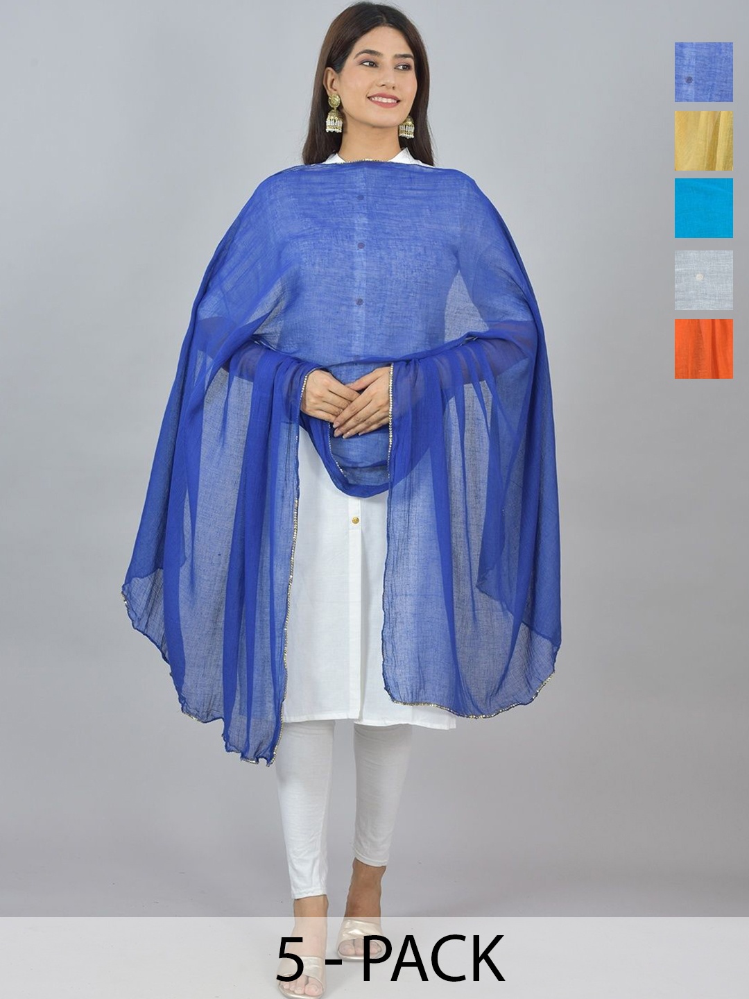 

LA FEMINAE Pack of 5 Pure Cotton Dupatta, Blue