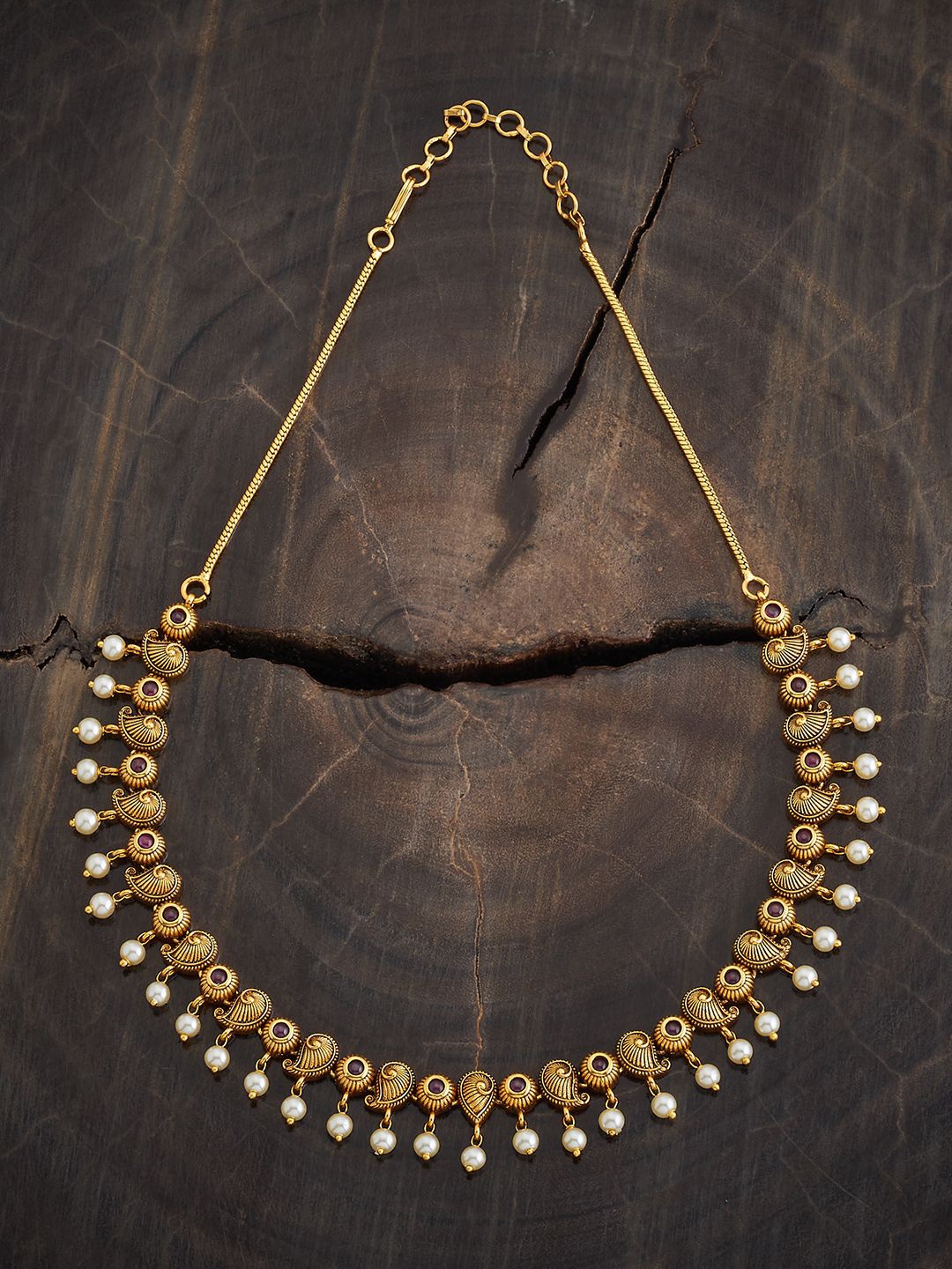 

Kushal's Fashion Jewellery Gold-Plated Ruby Studded & Beaded Antique Necklace