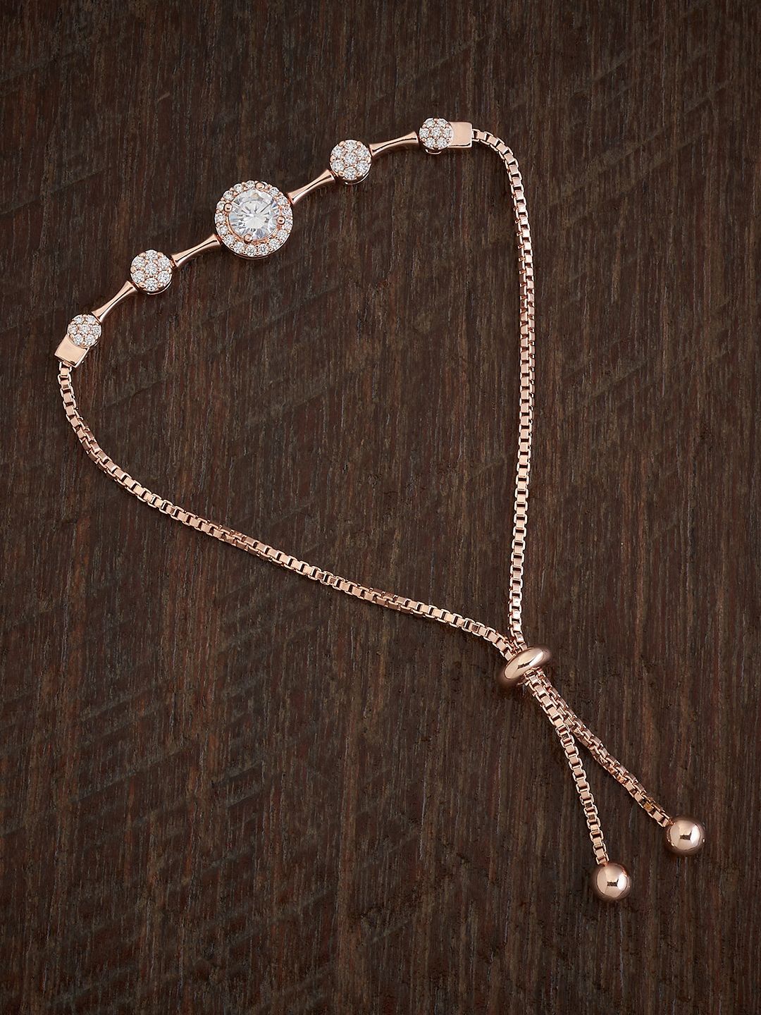 

Kushal's Fashion Jewellery Rose Gold-Plated Cubic Zirconia Studded Link Bracelet