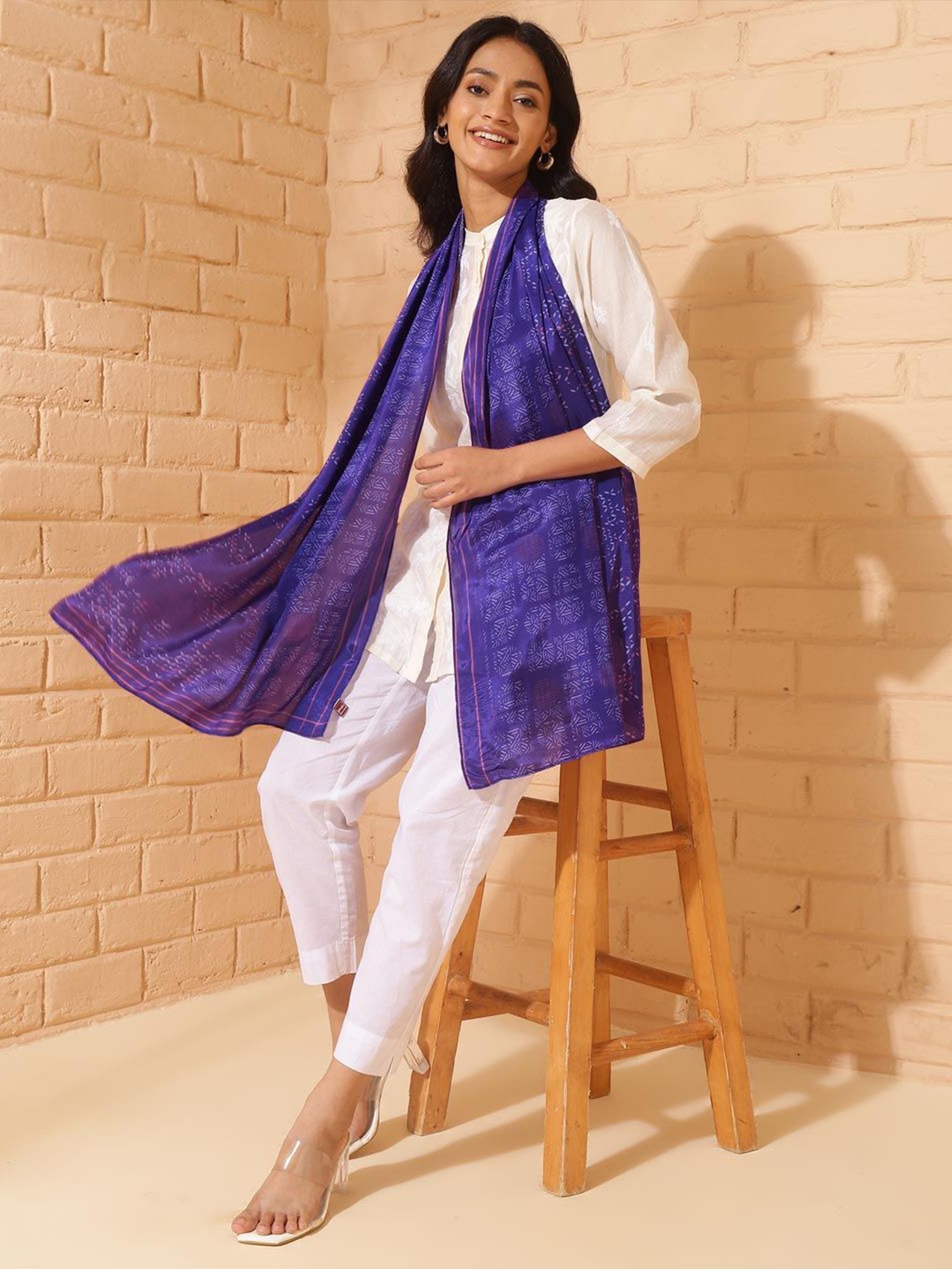 

Fabindia Women Printed Stole, Purple