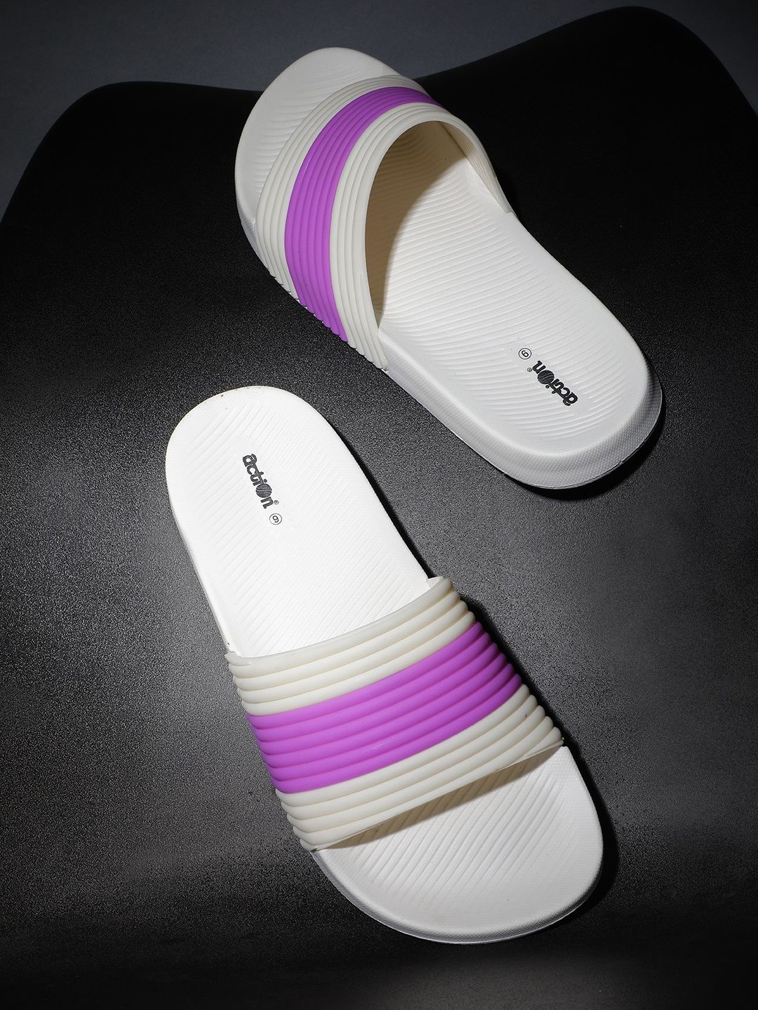 

Action Women Striped Rubber Sliders, White