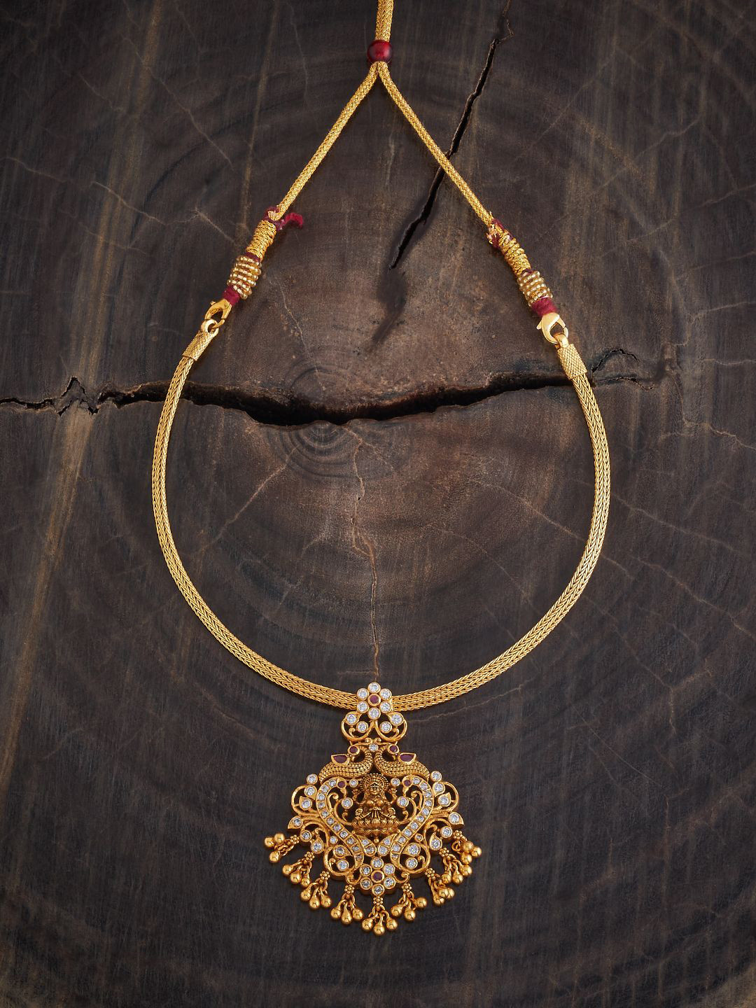 

Kushal's Fashion Jewellery 92.5 Pure Silver Gold-Plated Temple Necklace