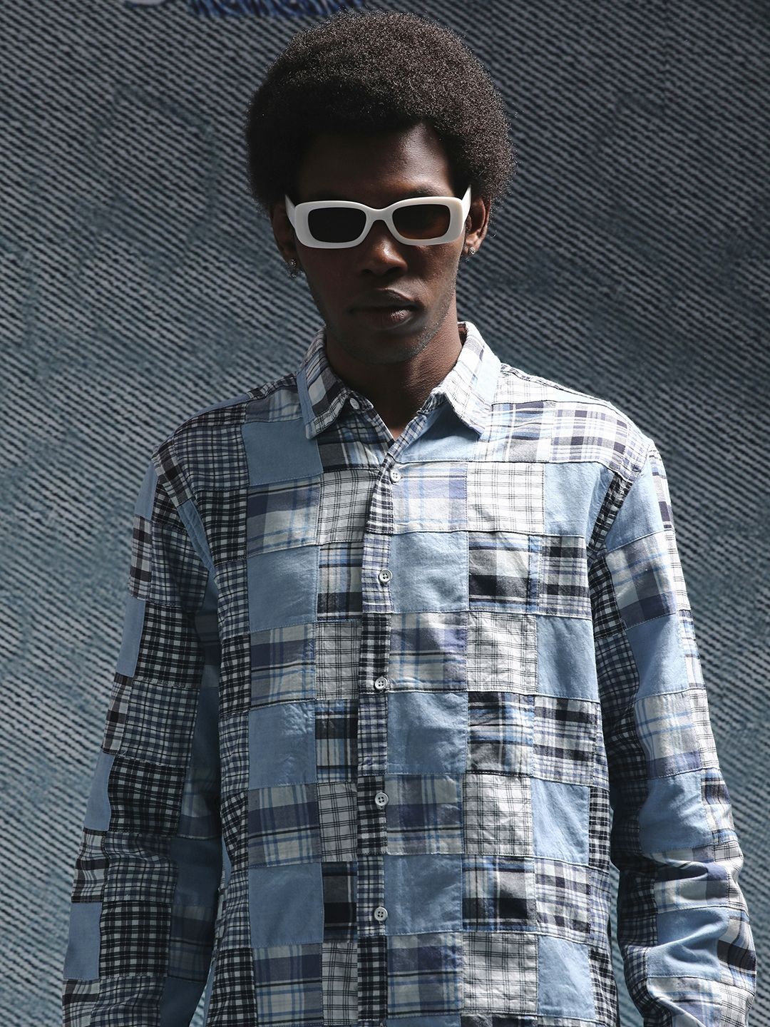 

Henceforth Men Spread Collar Checked Cotton Casual Shirt, Blue