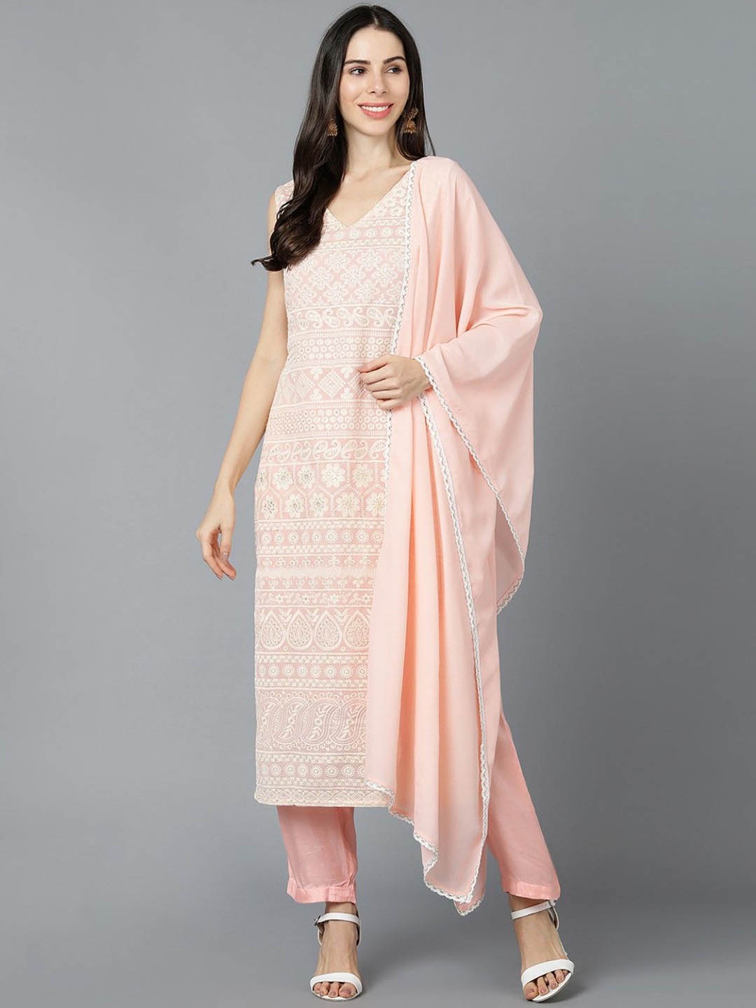 

KALINI Women Kurta Sets, Peach